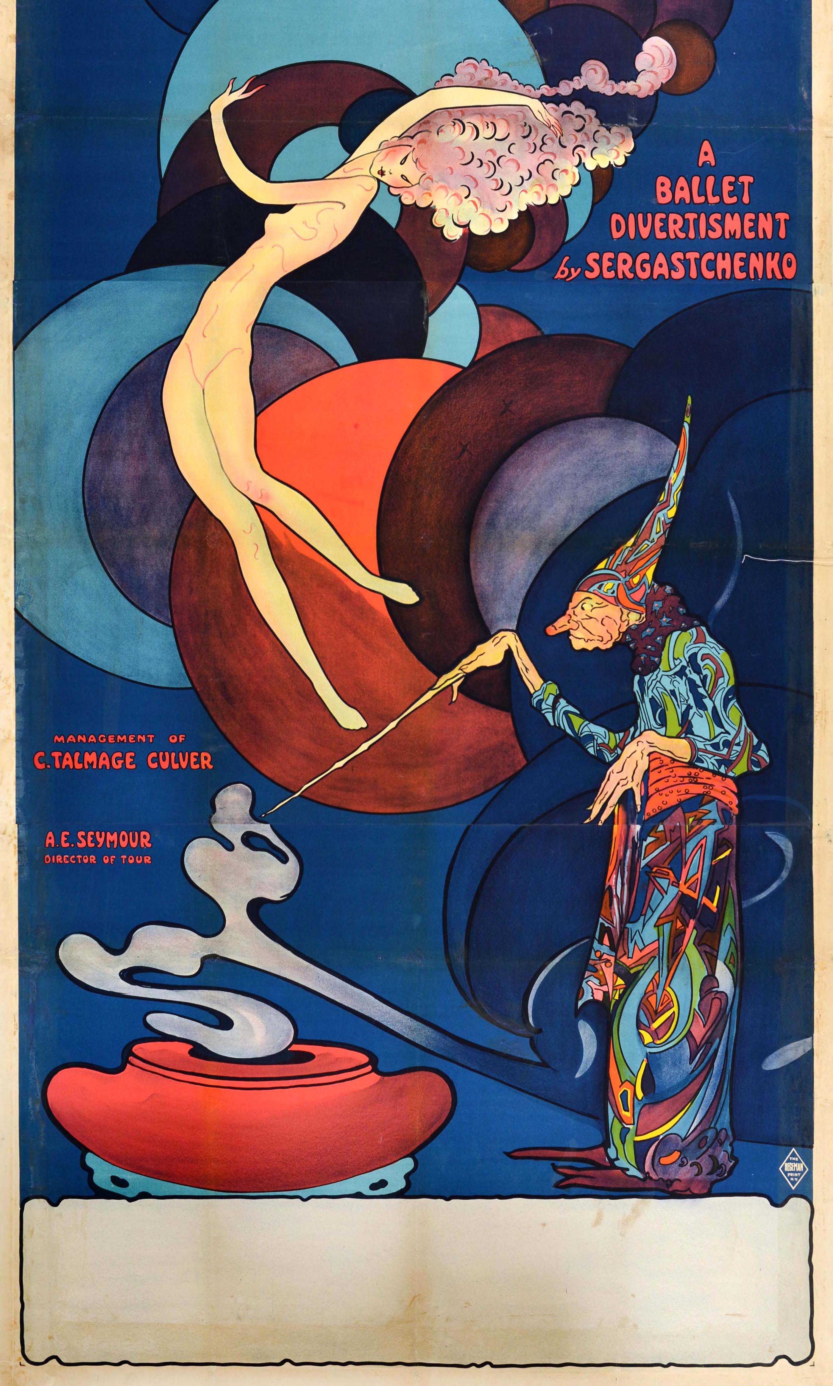 Original Antique Advertising Poster Orientale Ballet Sergastchenko Dancing Art In Fair Condition For Sale In London, GB