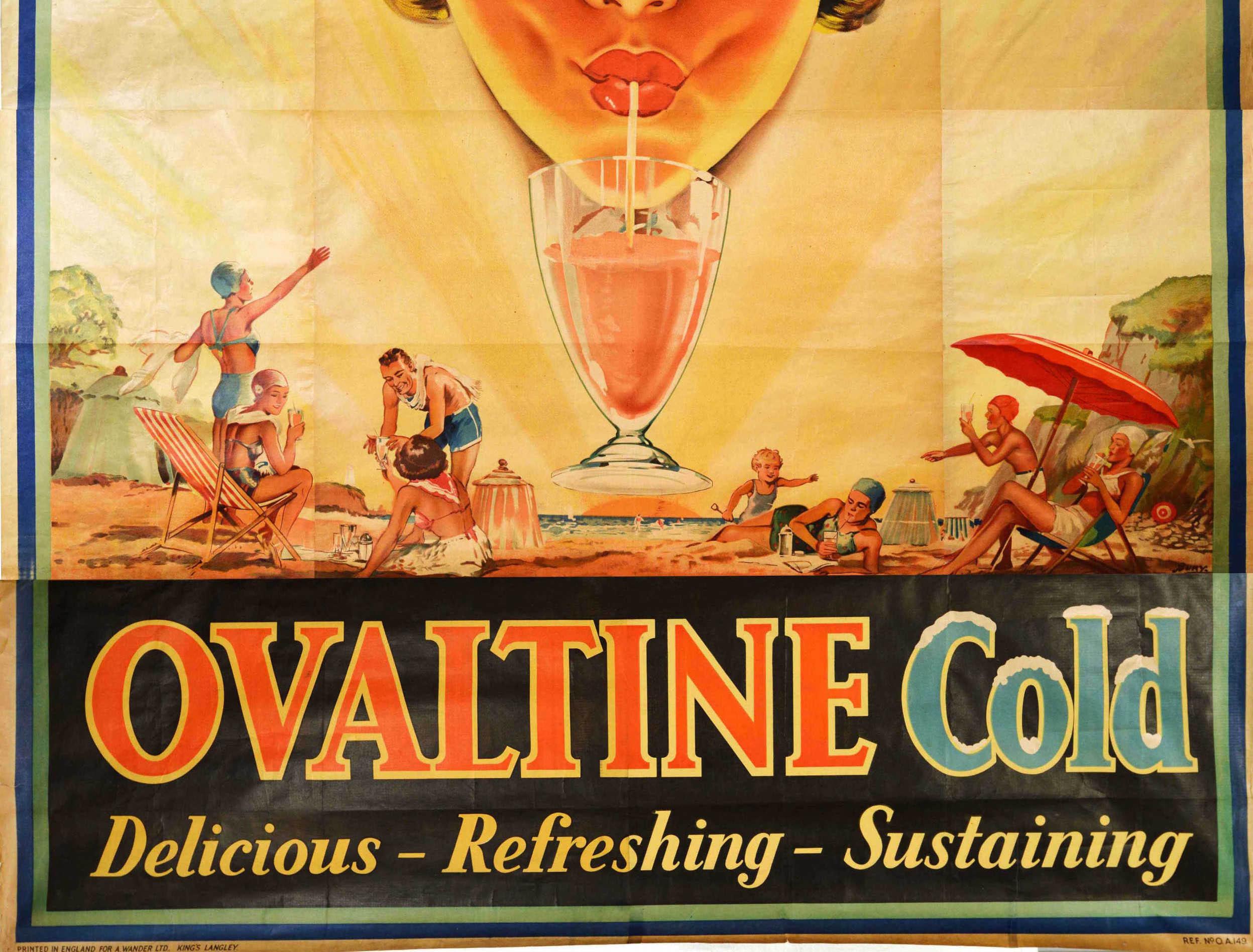 Affiche publicitaire originale et ancienne d'une boisson décontractée ovale Art déco, Art déco Bon état - En vente à London, GB