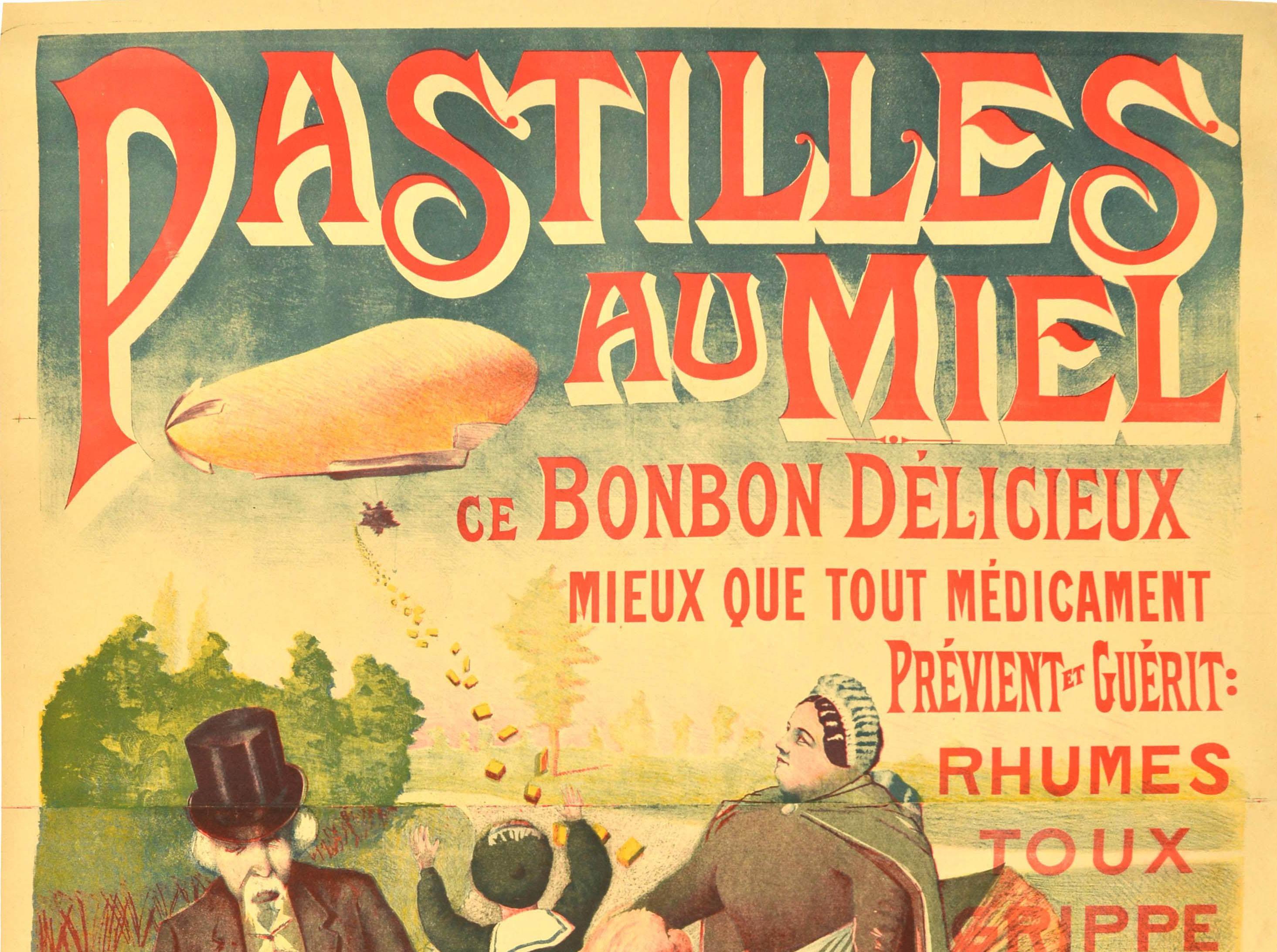 Original Antike Werbeplakat Pastilles Au Miel Honey Lutschtabletten Süßigkeiten (Französisch) im Angebot