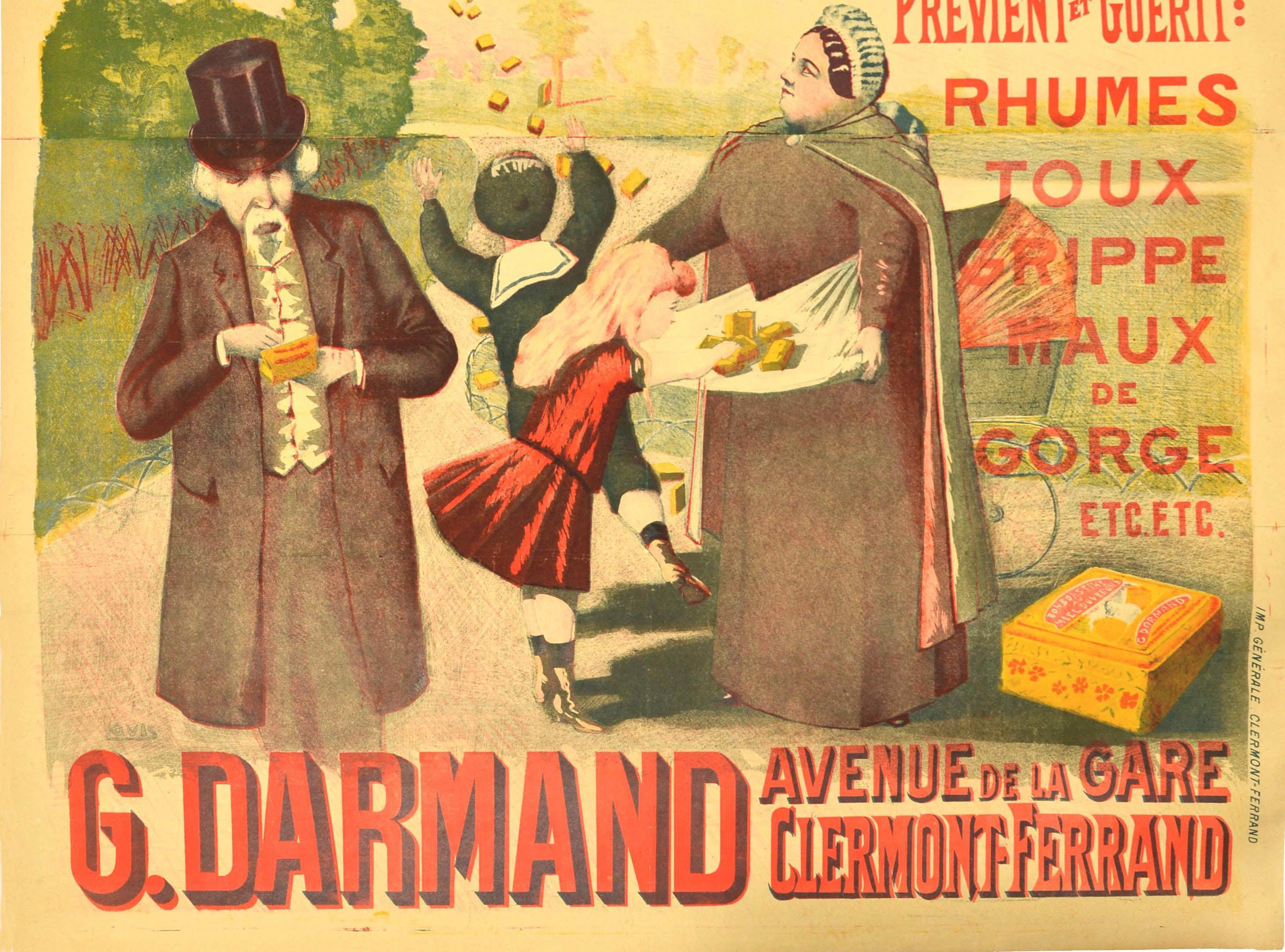 French Original Antique Advertising Poster Pastilles Au Miel Honey Lozenge Sweet Candy For Sale