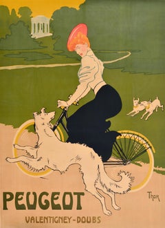 Original Antique Advertising Poster Peugeot Bicycles Valentigney Doubs Thor