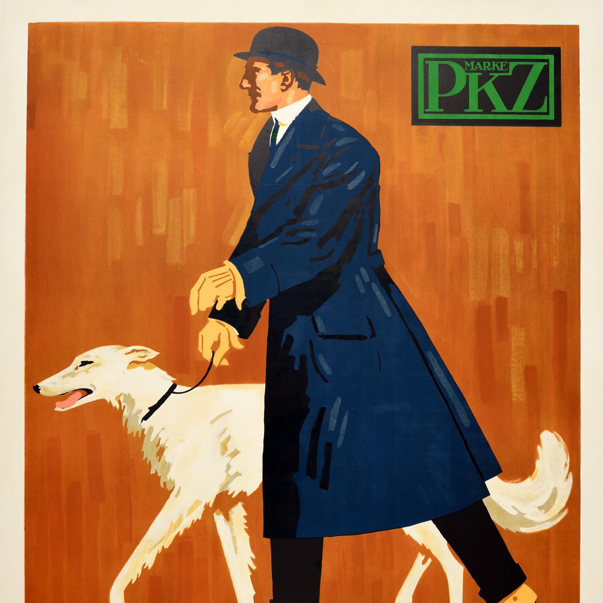 Swiss Original Antique Advertising Poster PKZ Burger Kehl & Co Men's Fashion Design For Sale
