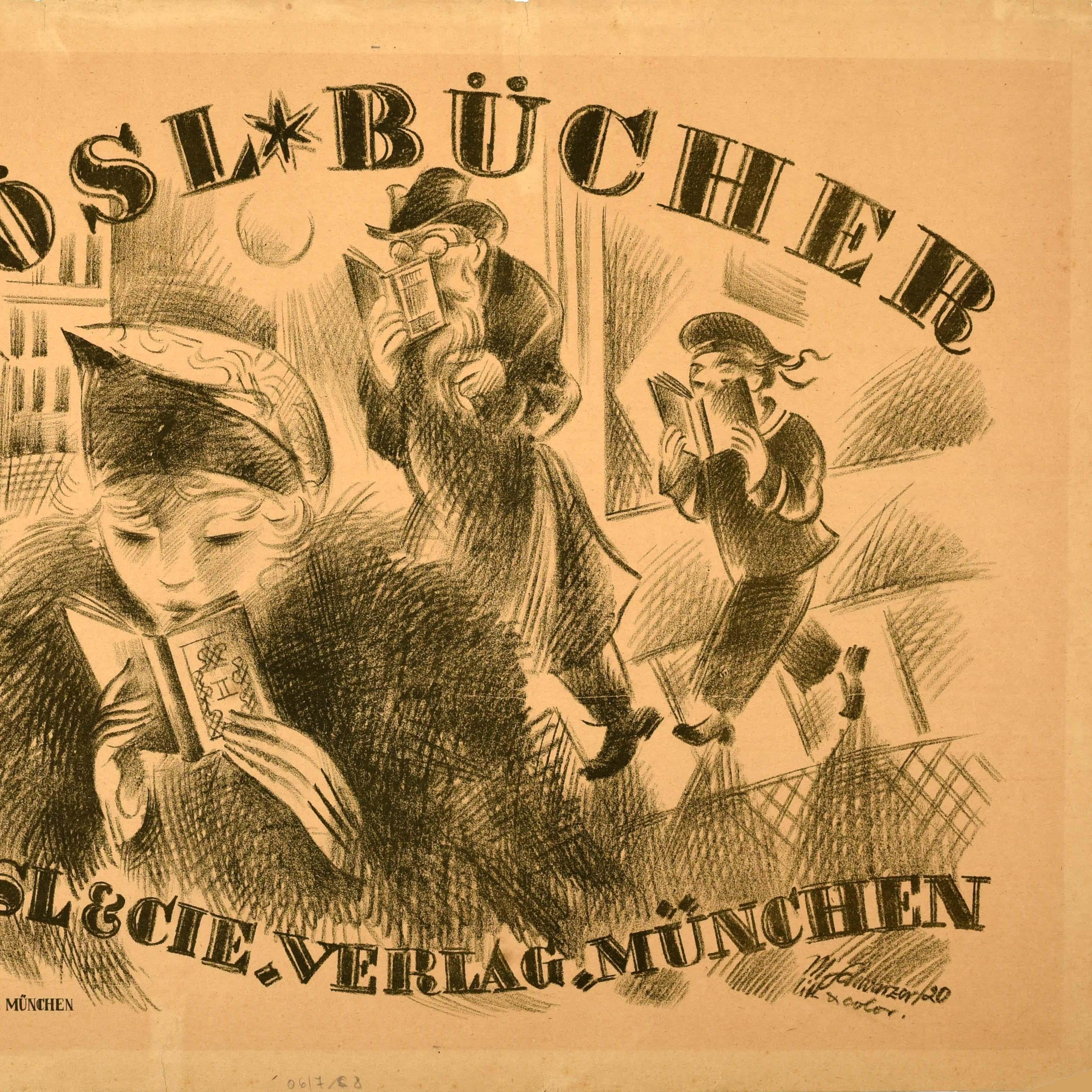 Original Antikes Werbeplakat Rosl Bucher Rosl & Co München Max Schwarzer im Zustand „Gut“ im Angebot in London, GB