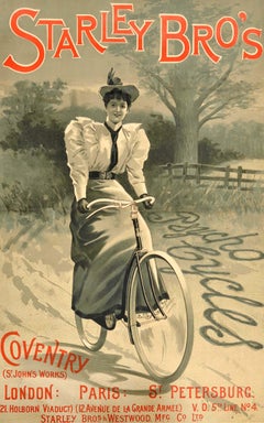Original Antique Advertising Poster Starley Bros Psycho Cycles Coventry Bicycle