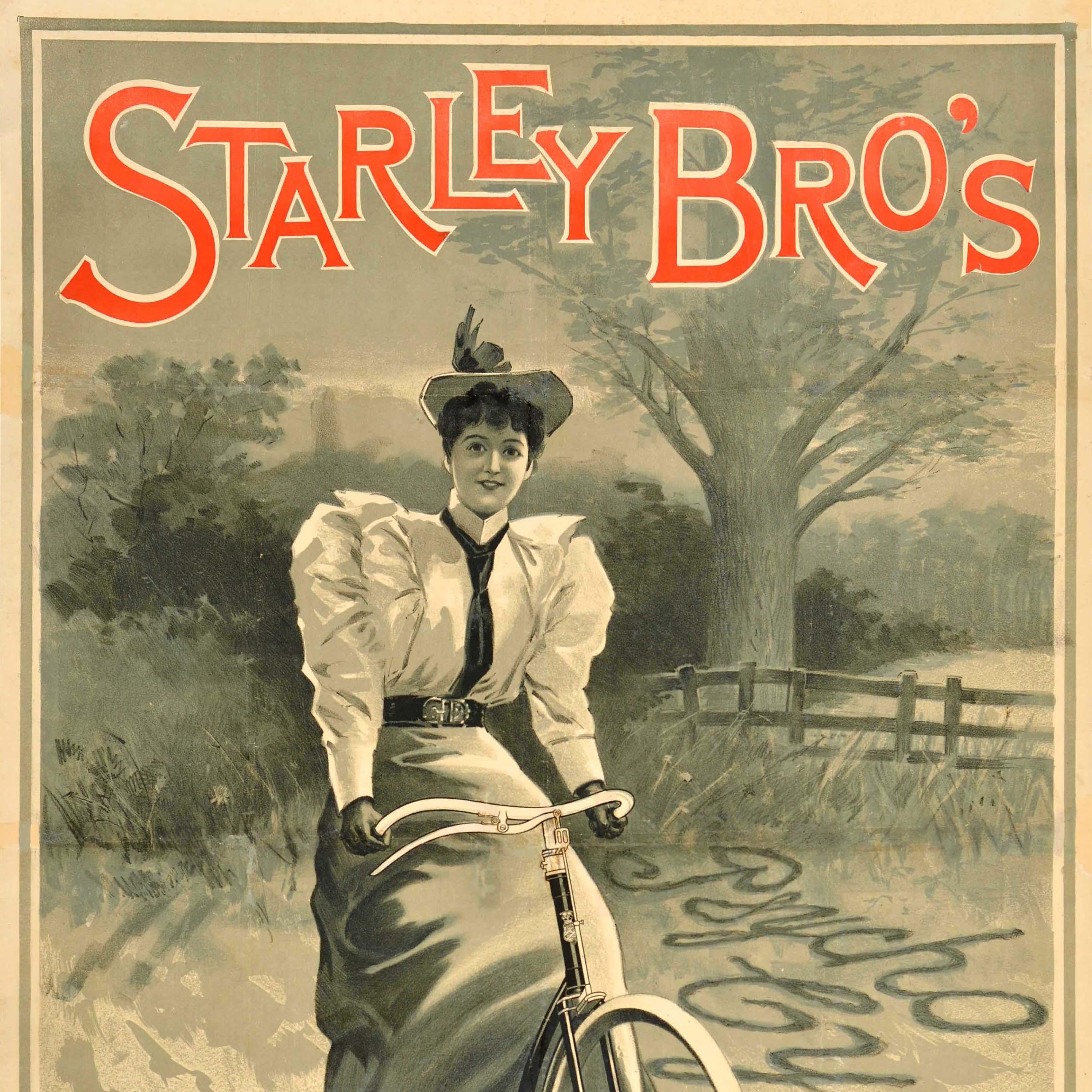British Original Antique Advertising Poster Starley Bros Psycho Cycles Coventry Bicycle For Sale