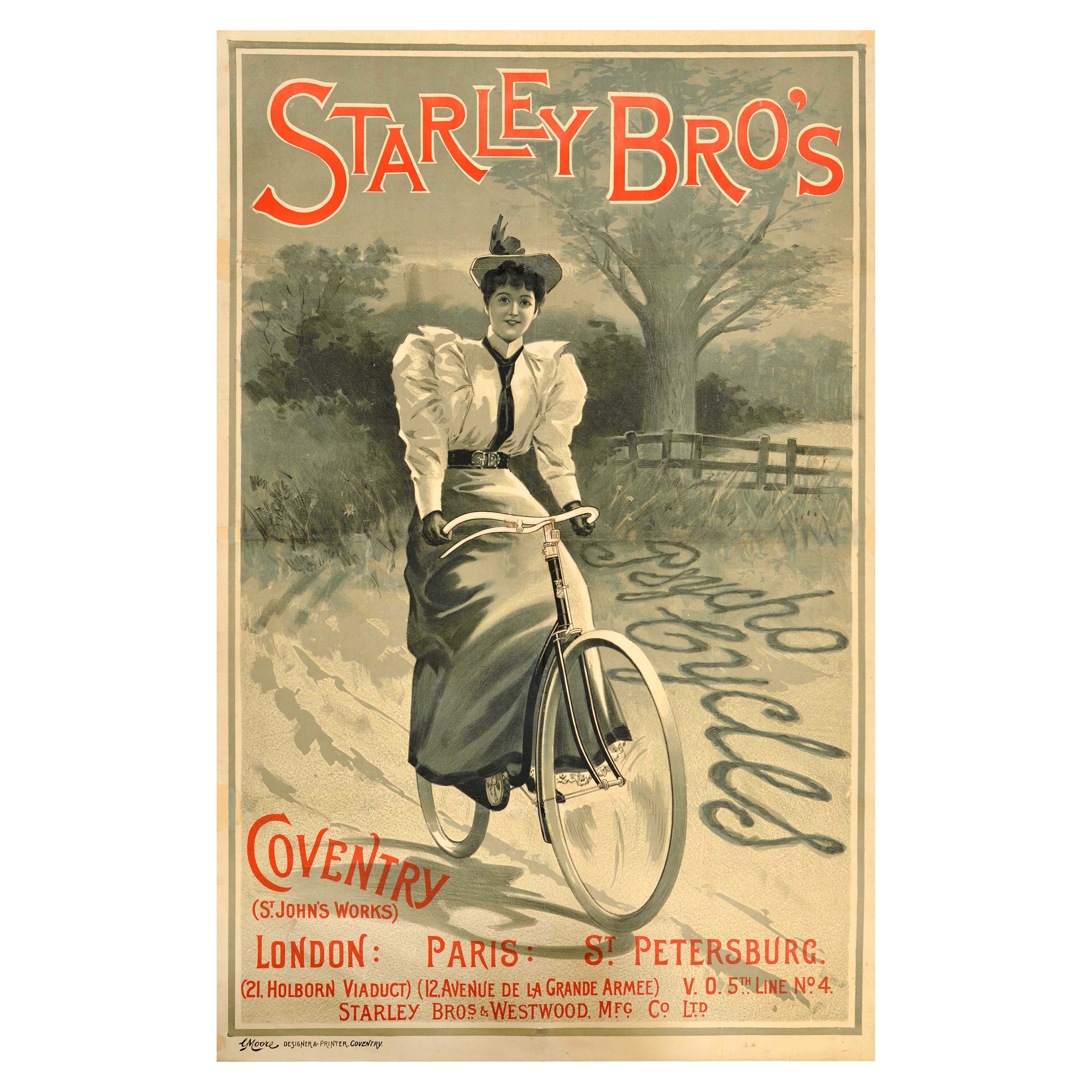 Original Antikes Werbeplakat Starley Bros Psycho Cycles, Coventry Bicycle, Original im Angebot