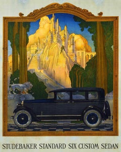 Original Antique Advertising Poster Studebaker Sedan Automobile Car Art Deco