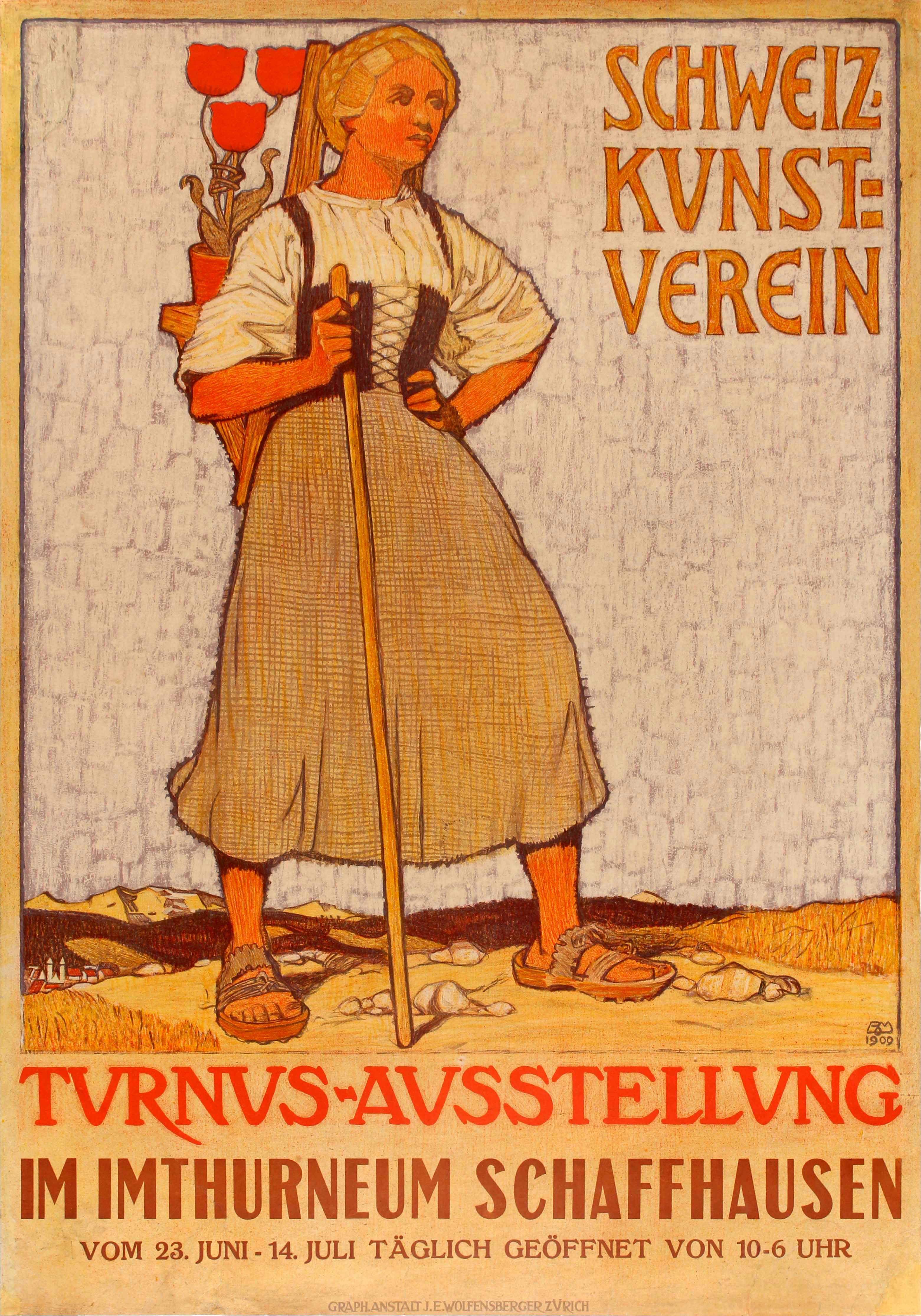 Original Antique Advertising Poster Switzerland Arts Club Touring Exhibition