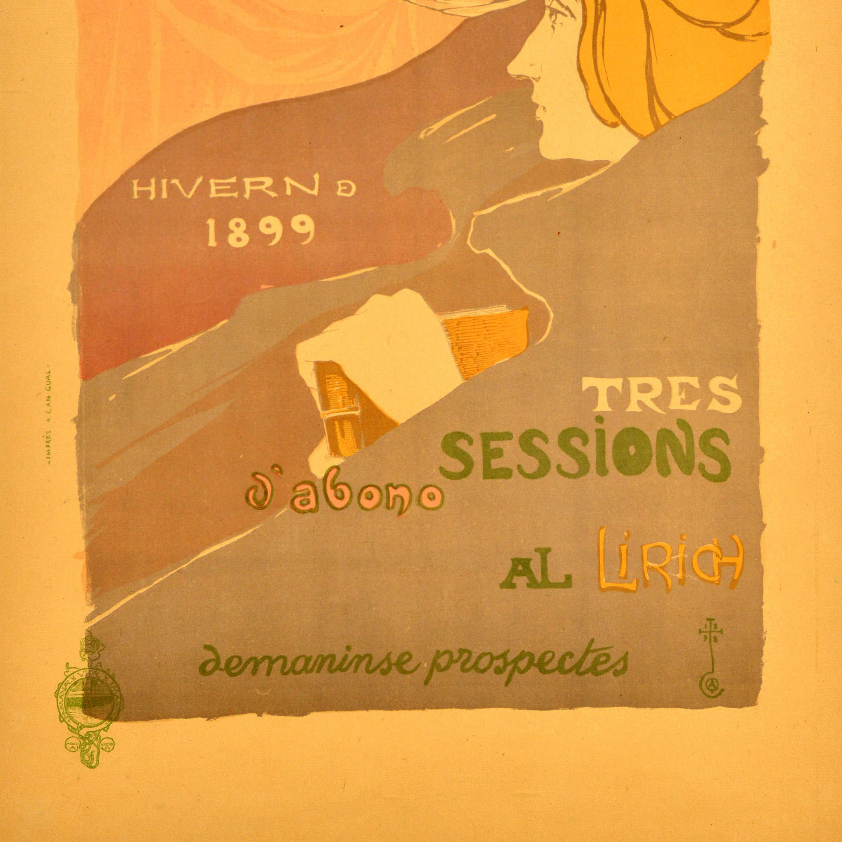 Original Antique Advertising Poster Teatre Intim Adria Gual Catalan Theatre In Good Condition For Sale In London, GB