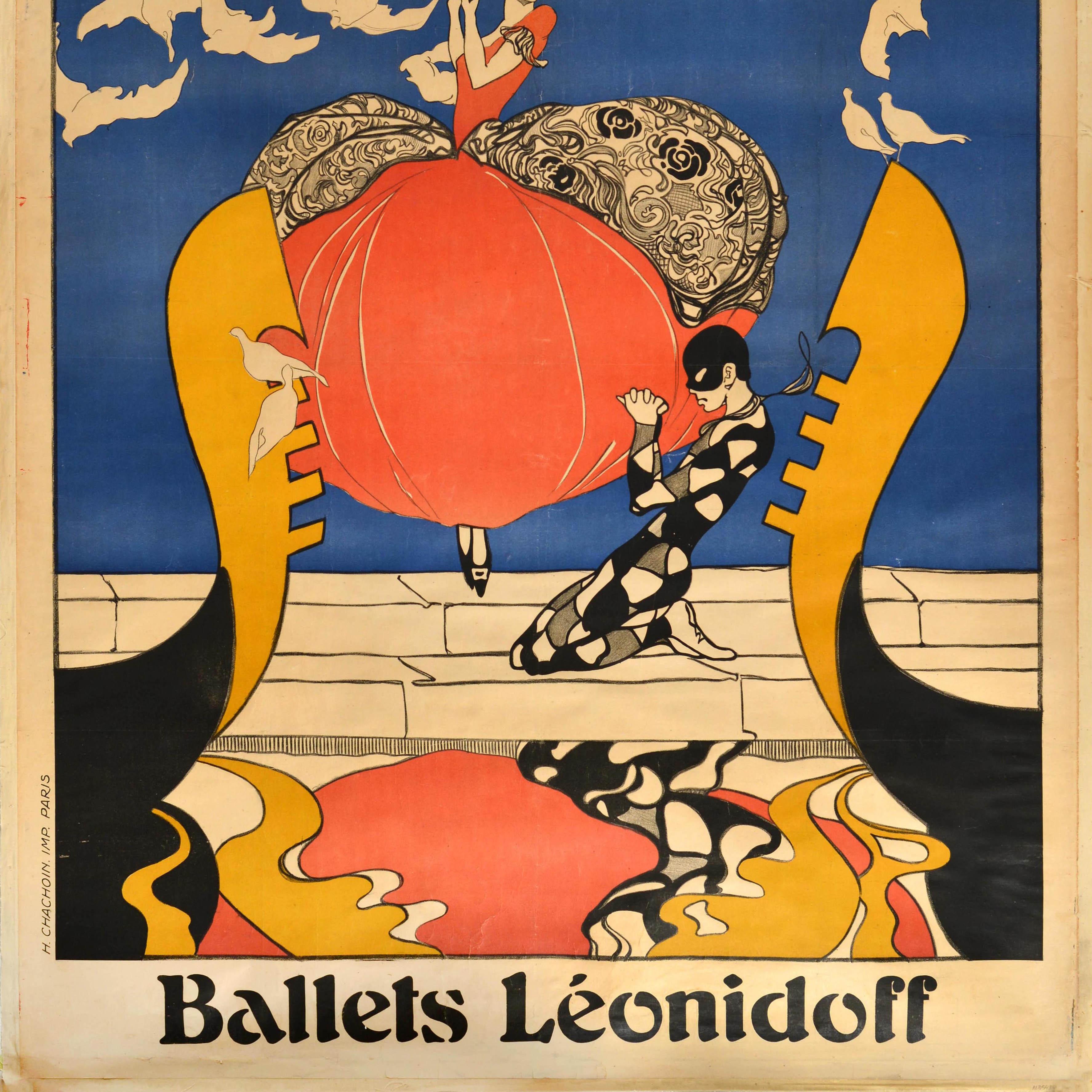 Original Antique Advertising Poster Theatre Champs Elysees Ballets Leonidoff In Good Condition For Sale In London, GB