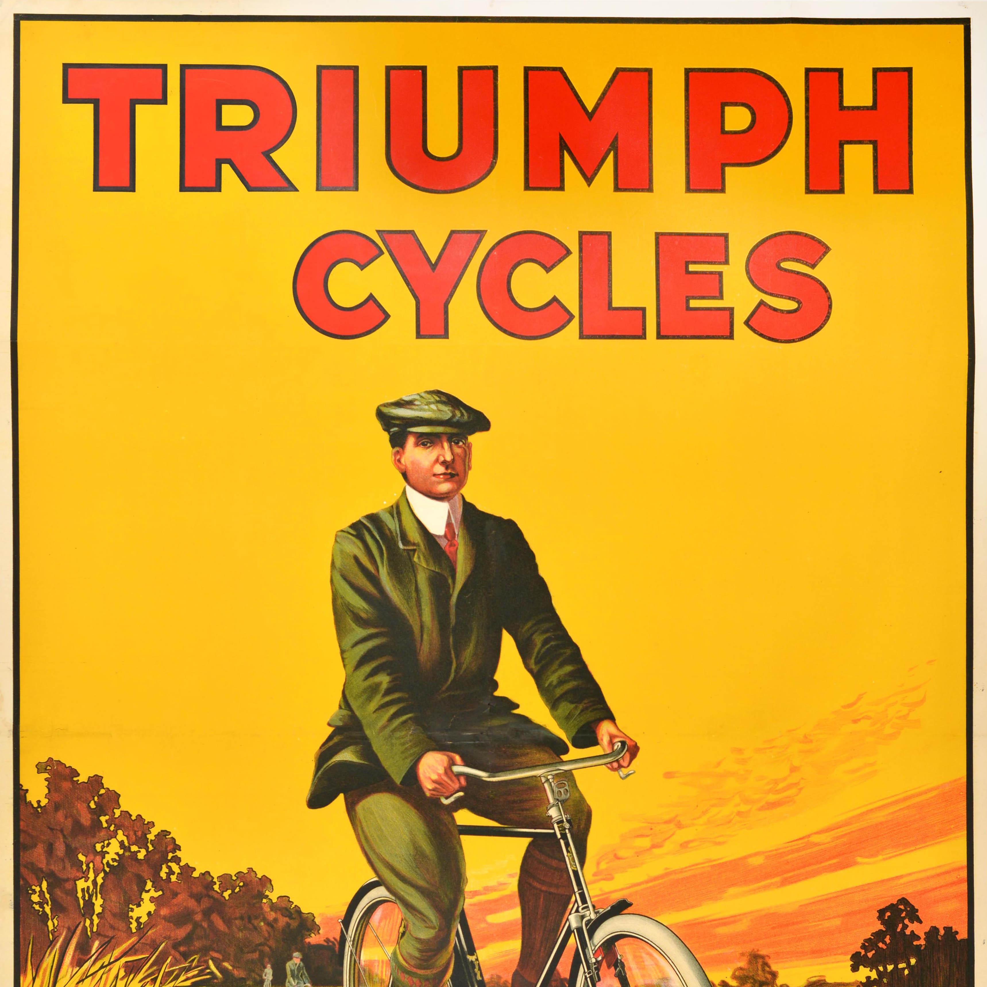 British Original Antique Advertising Poster Triumph Cycles Coventry Bicycle Art Design For Sale