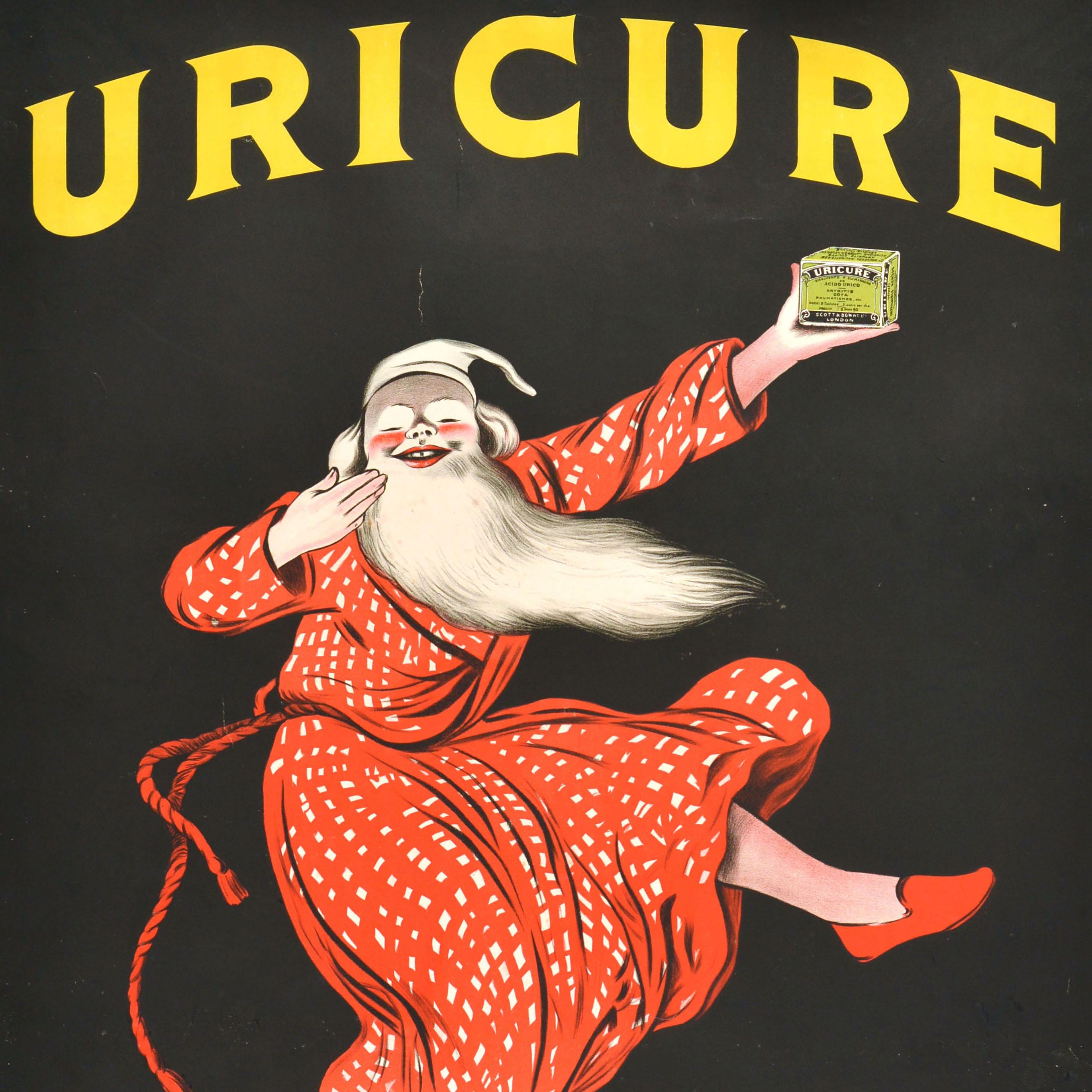 French Original Antique Advertising Poster Uricure Medicine Leonetto Cappiello Design For Sale