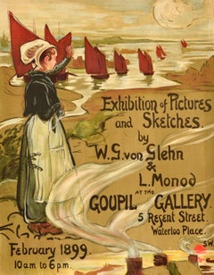Original Antique Advertising Poster Wilfrid De Glehn Artwork Exhibition Goupil