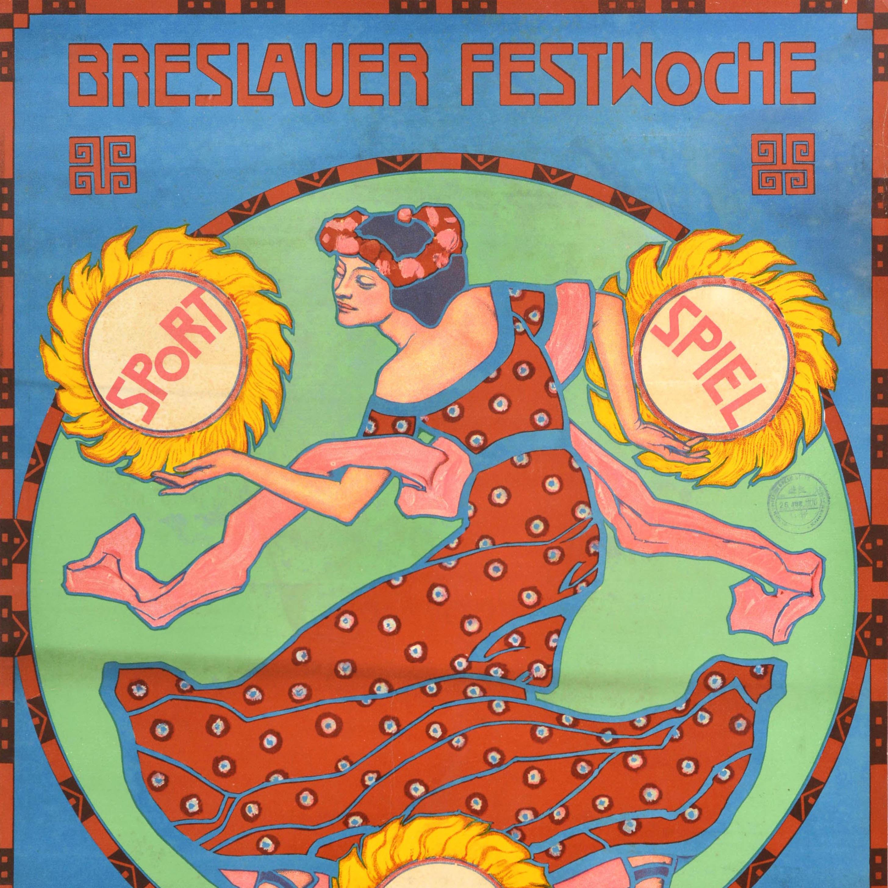 Jugendstil Original Antique Advertising Poster Wroclaw Festival Week Breslauer Festwoche For Sale