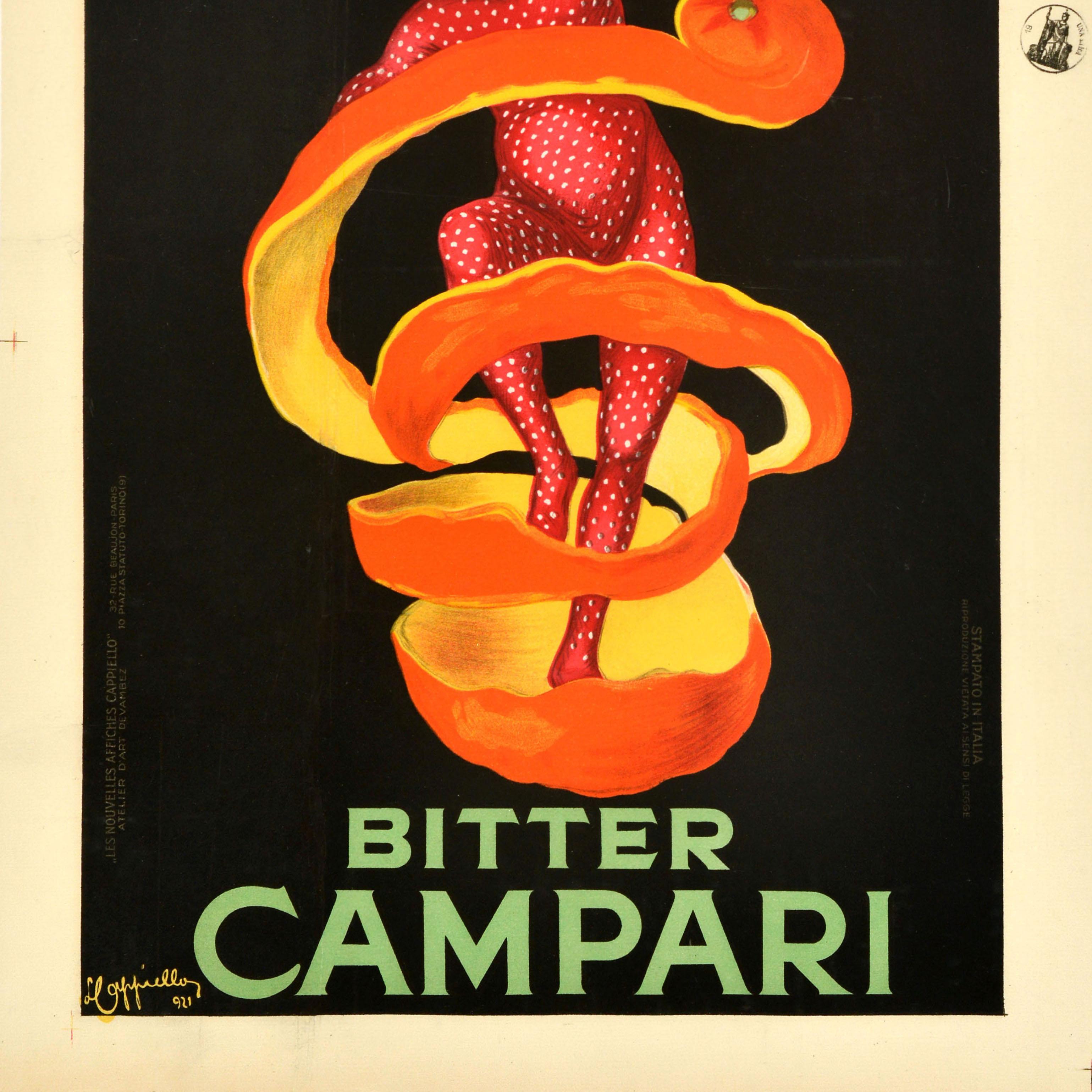 Affiche publicitaire originale ancienne en alcohol Bitter Campari Orange Peel Cappiello Bon état - En vente à London, GB