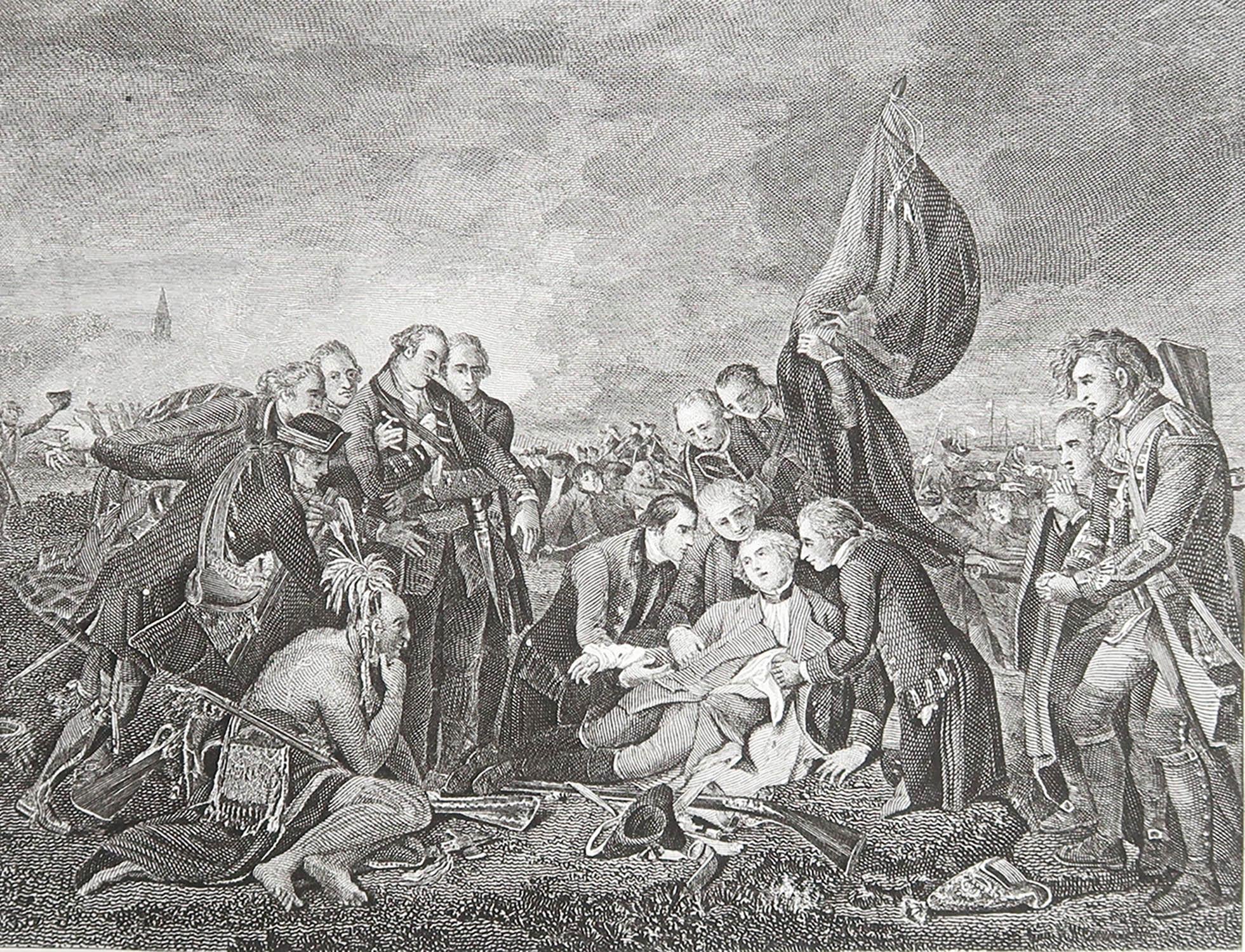 Merveilleuse image de La mort du général WOLFS lors de la bataille de Québec

Gravure sur acier fin 

Publié par Kelly vers 1850

Non encadré.

