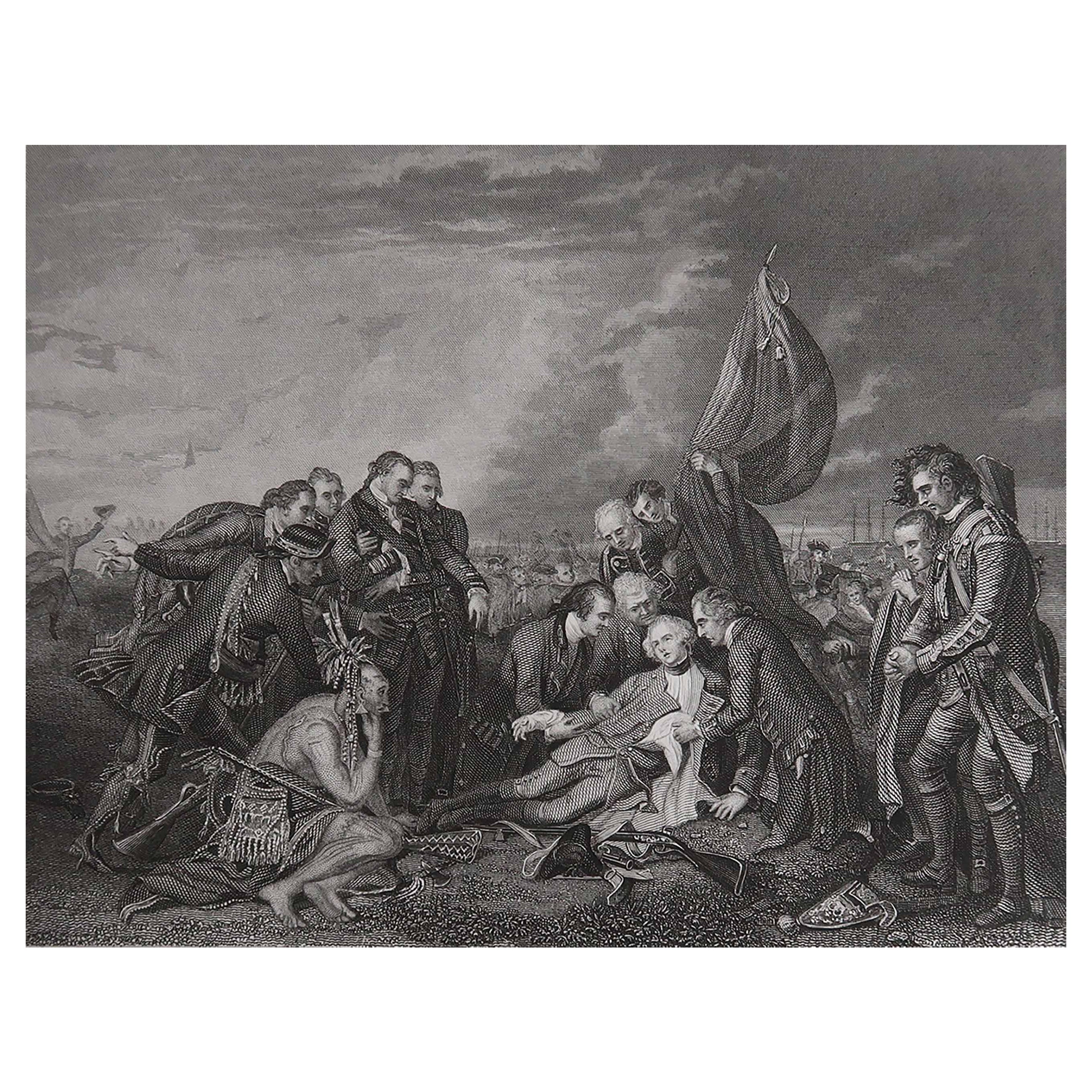 Impression historique américaine originale et ancienne. "La mort du général Wolfe " C.1850 en vente