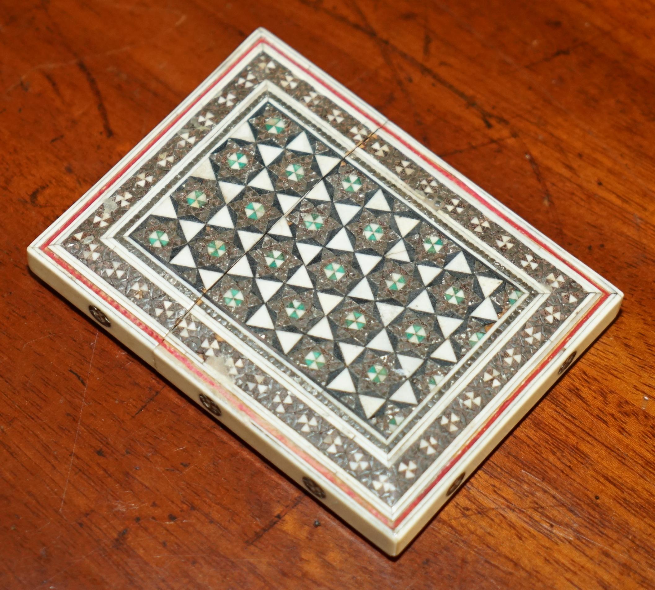 ORIGINAL ANTiQUE ANGLO INDIAN EXPORT SADELI MICRO MOSAIC BUSINESS CARD CASE For Sale 3