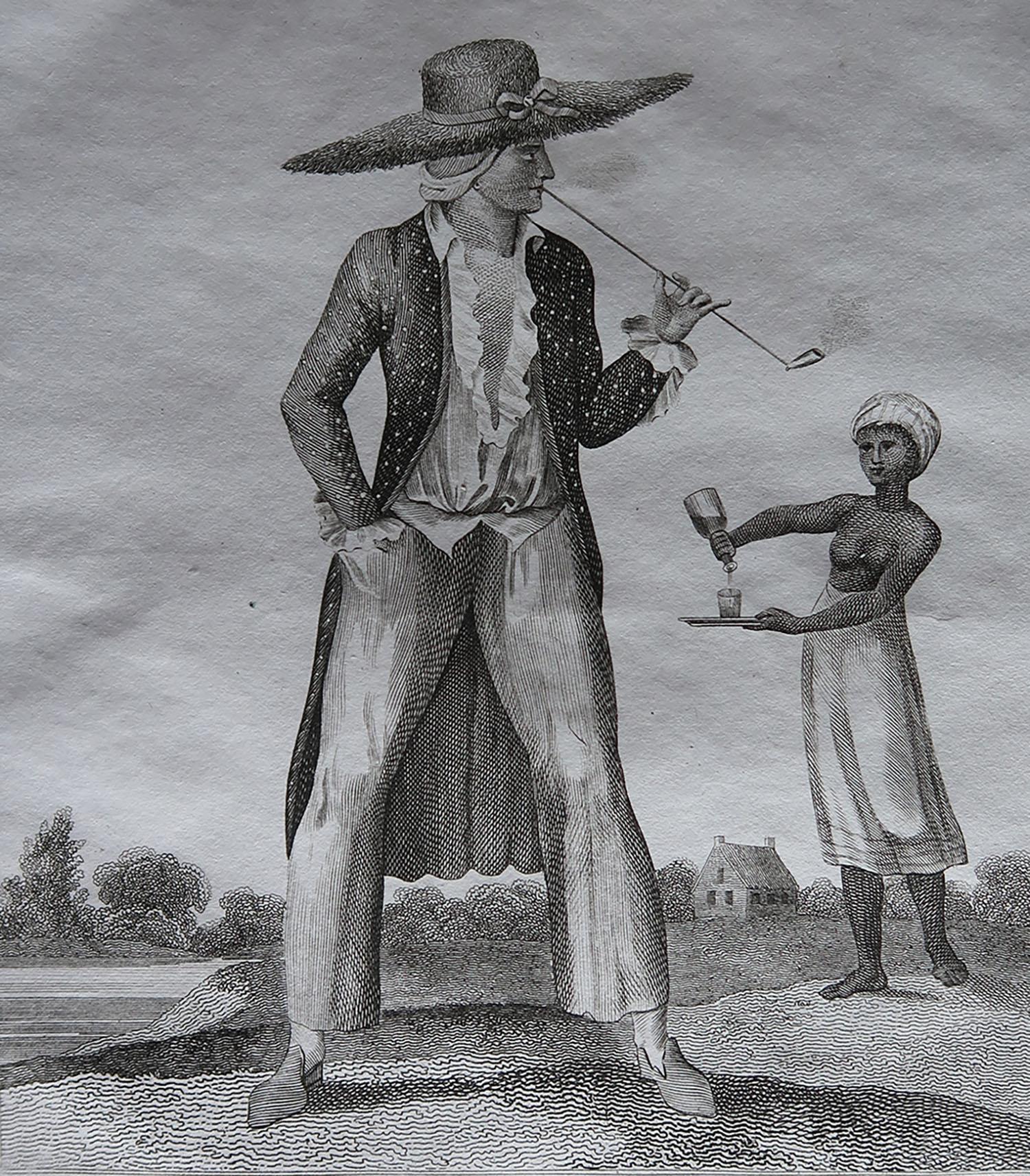 Wonderful anti-slavery print. Showing a Surinam Planter.

A copper-plate engraving by William Blake after Stedman.

First published in 