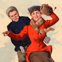 Original Antique Aperitif Liqueur Drink Advertising Poster Balsam Sledge Belgium