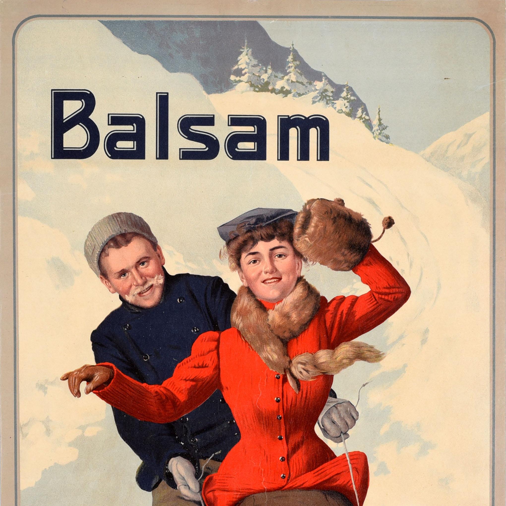Belgian Original Antique Aperitif Liqueur Drink Advertising Poster Balsam Sledge Belgium For Sale