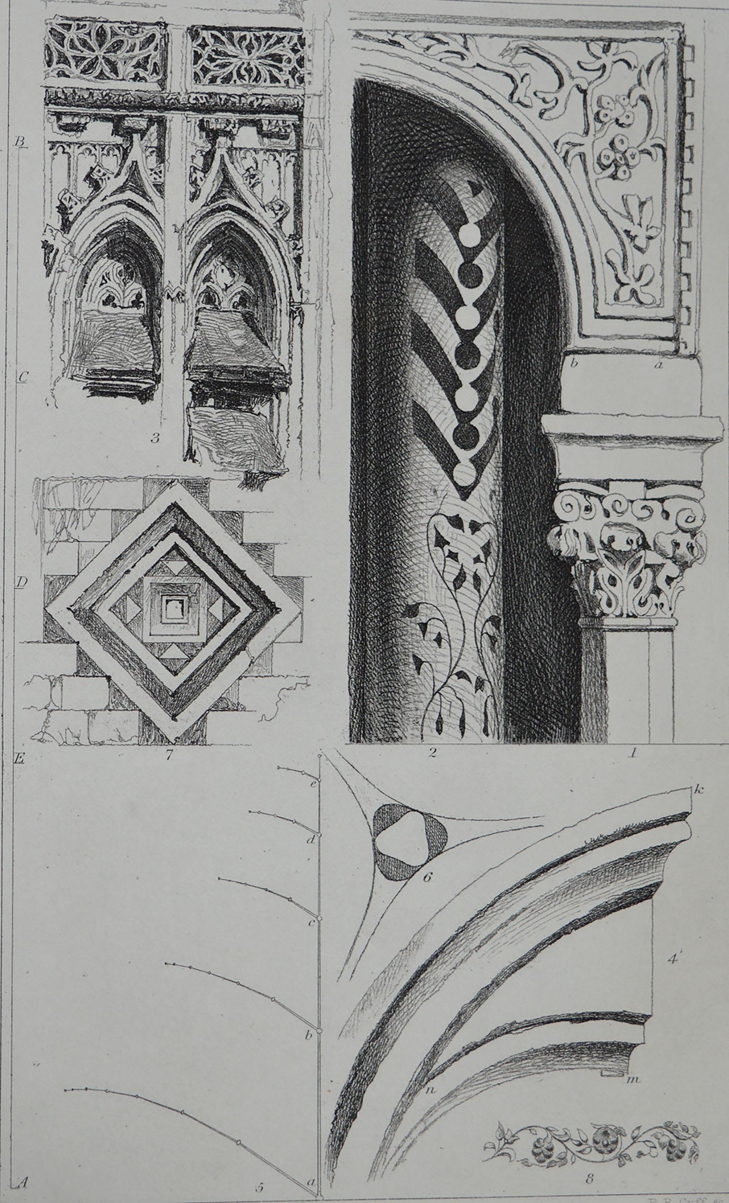 Gothic Revival Original Antique Architectural Print by John Ruskin circa 1880, 'Abbeville'