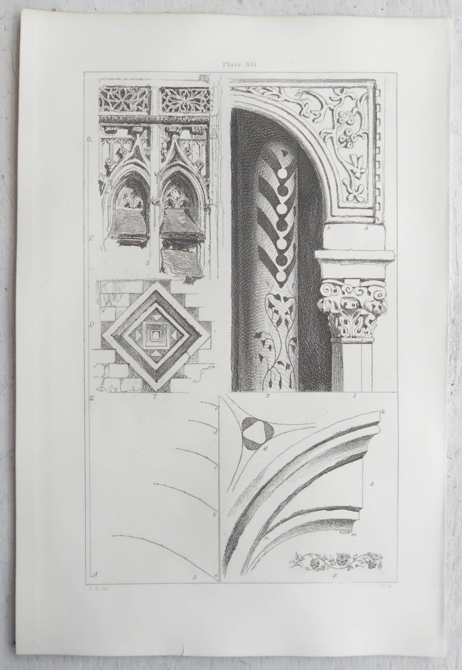 English Original Antique Architectural Print by John Ruskin circa 1880, 'Abbeville'