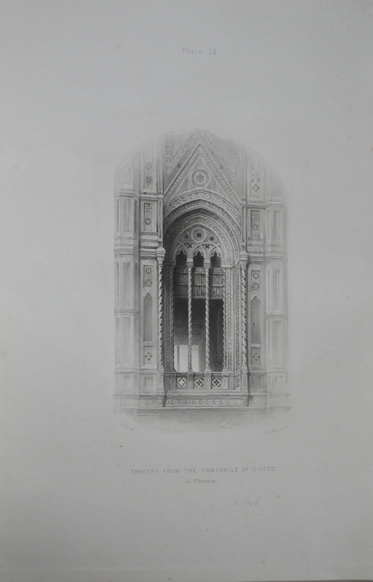 Wonderful Gothic architectural print.

Tracery from the Campanile of Giotto, at Florence

Steel engraving by R.P. Cuff after the original drawing by John Ruskin

Published, circa 1880

On wove quality paper
 
Unframed.


 
