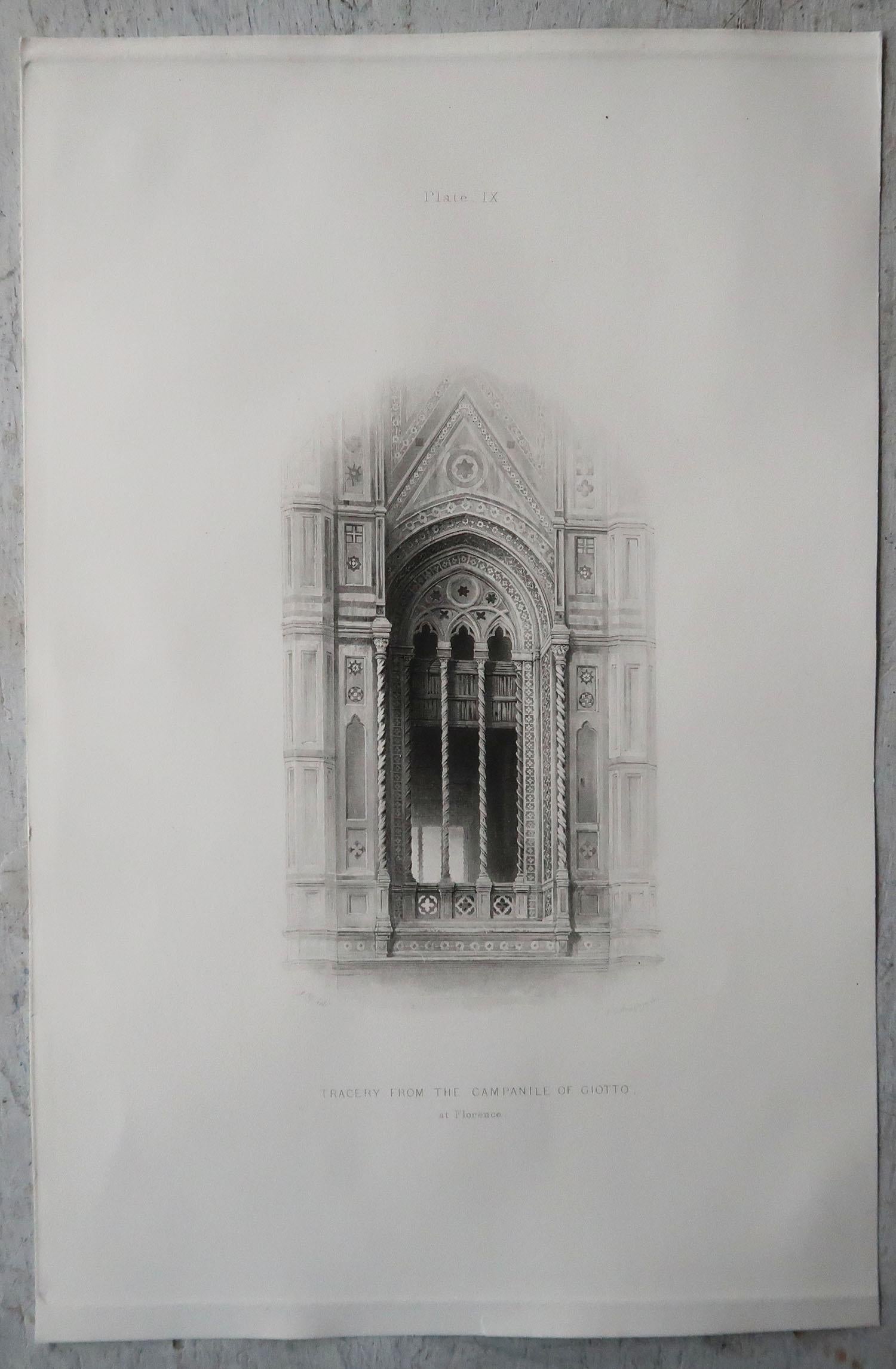 Gothic Revival Original Antique Architectural Print by John Ruskin, circa 1880, 'Florence'