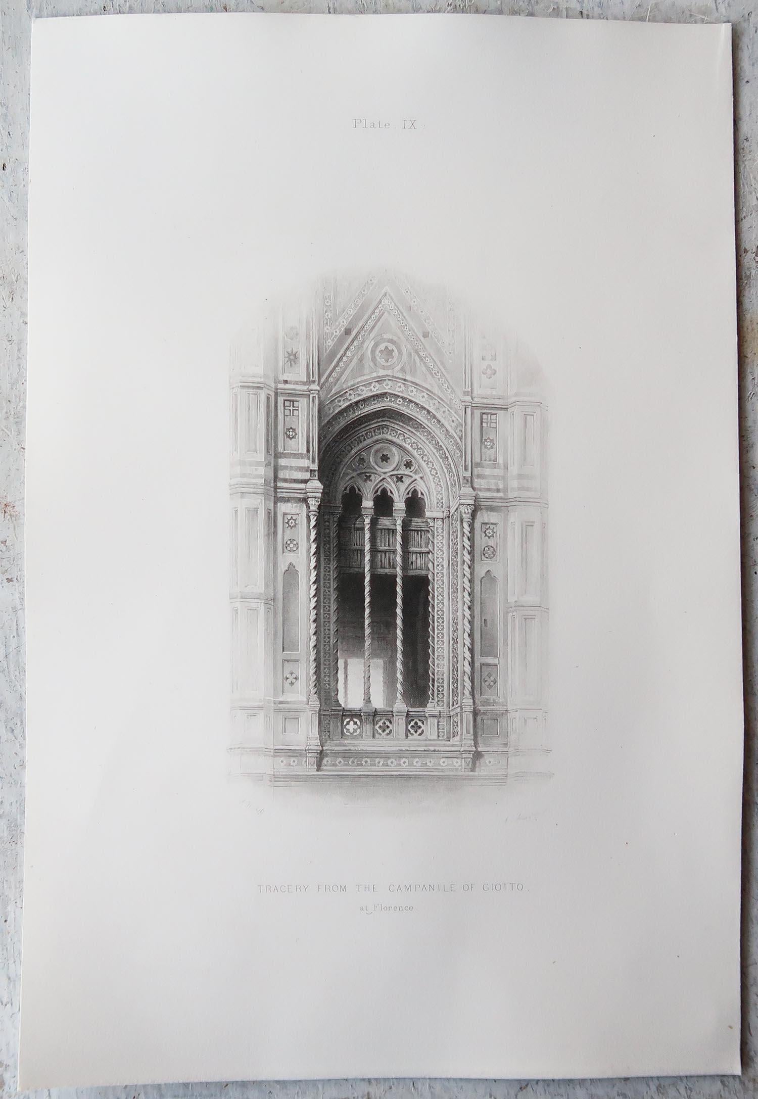 Gothic Revival Original Antique Architectural Print by John Ruskin, circa 1880, 'Florence'