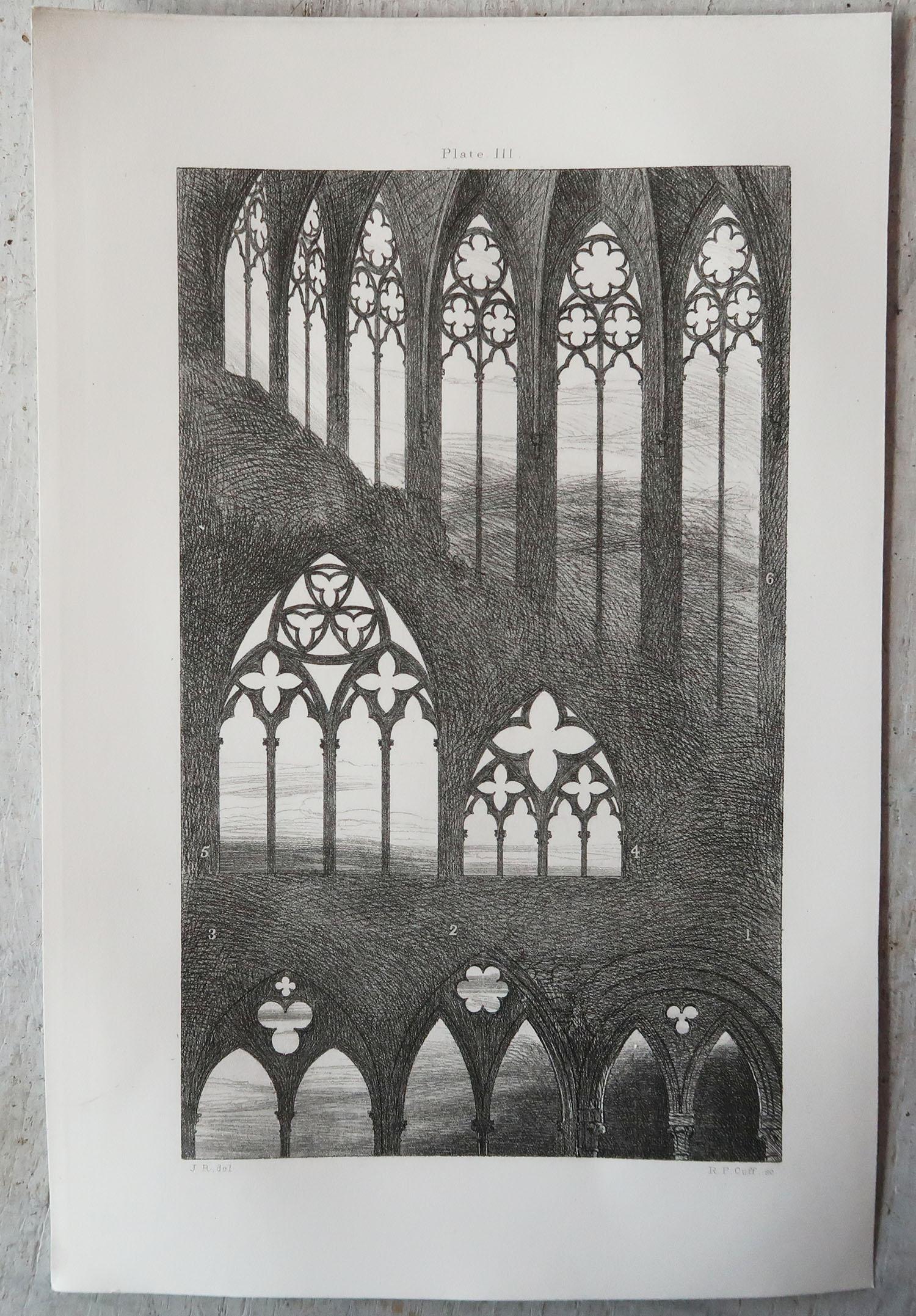 Gothic Revival Original Antique Architectural Print by John Ruskin, circa 1880