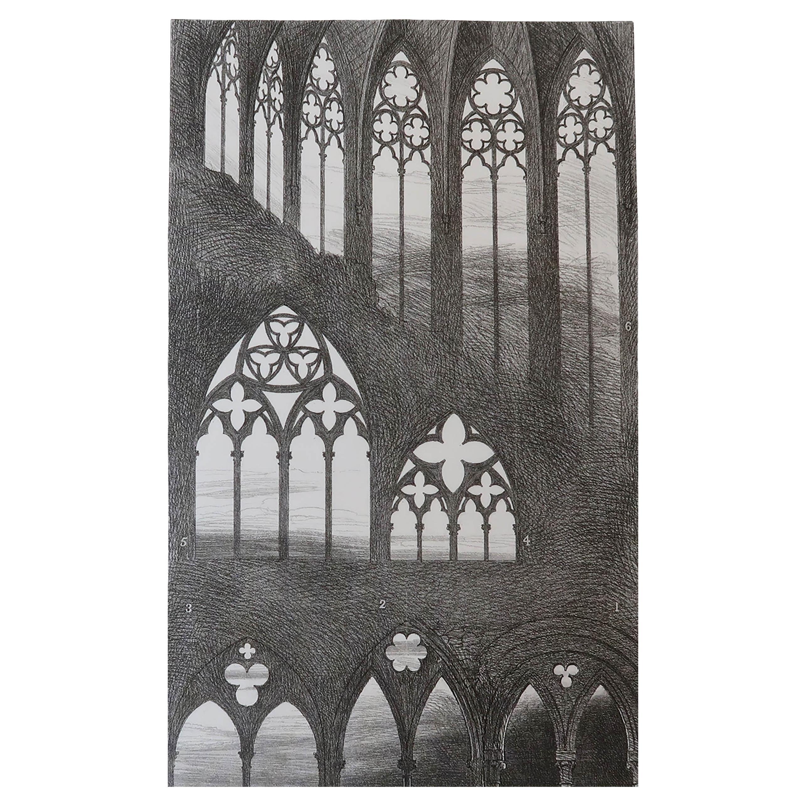 Grabado arquitectónico antiguo original de John Ruskin, hacia 1880