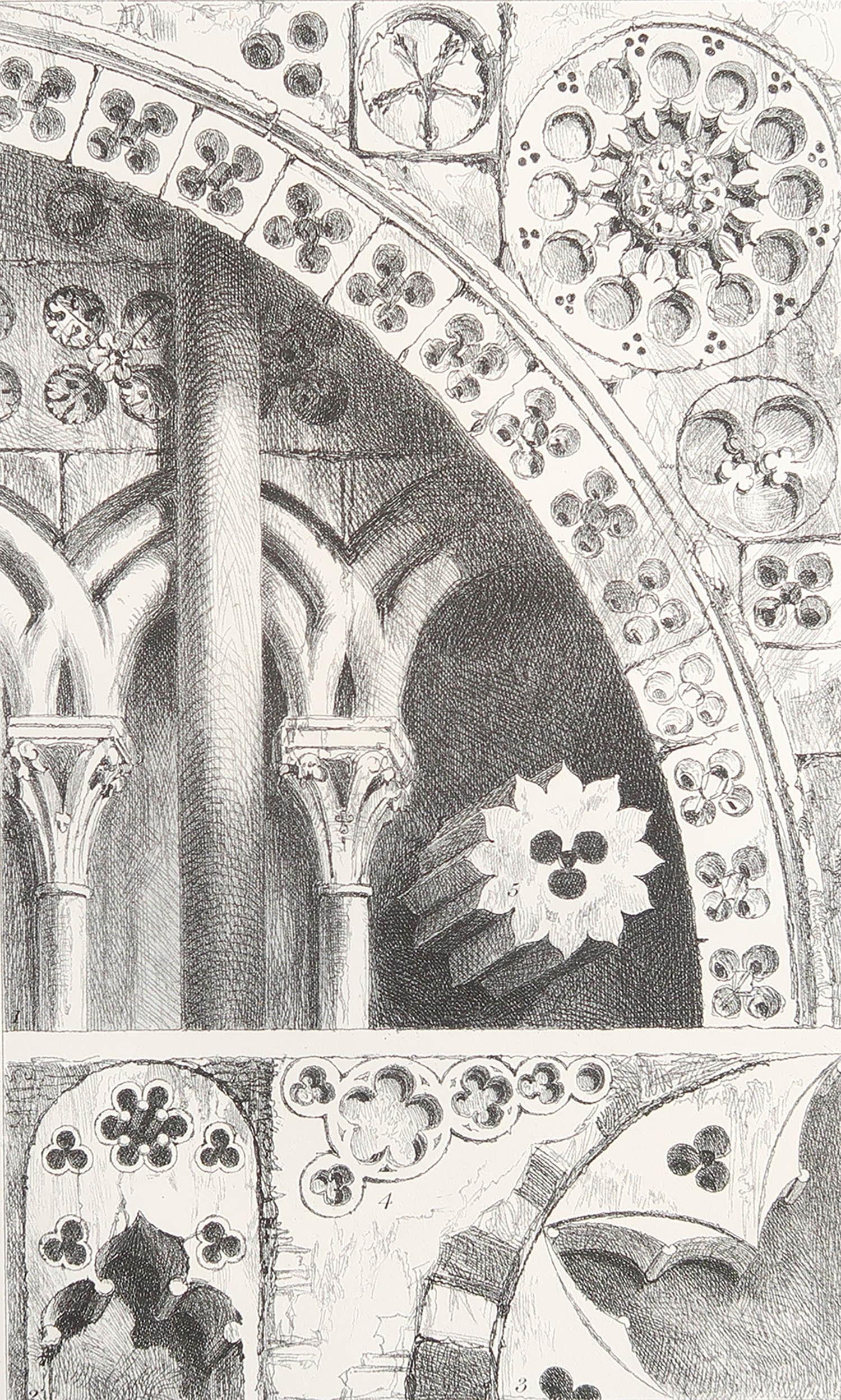 Maravillosa estampa arquitectónica gótica.

Ornamentos perforados de Lisieux, Bayeux, Verona y Padua.

Grabado en acero por R.P. Puño según el dibujo original de John Ruskin.

Publicado, hacia 1880.

En papel tejido de calidad.
 
Sin enmarcar.


