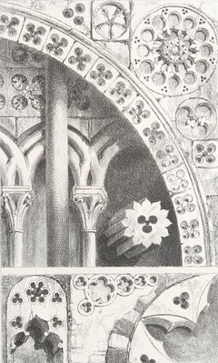 Stampa architettonica antica originale di John Ruskin, 1880 circa, "Lisieux".