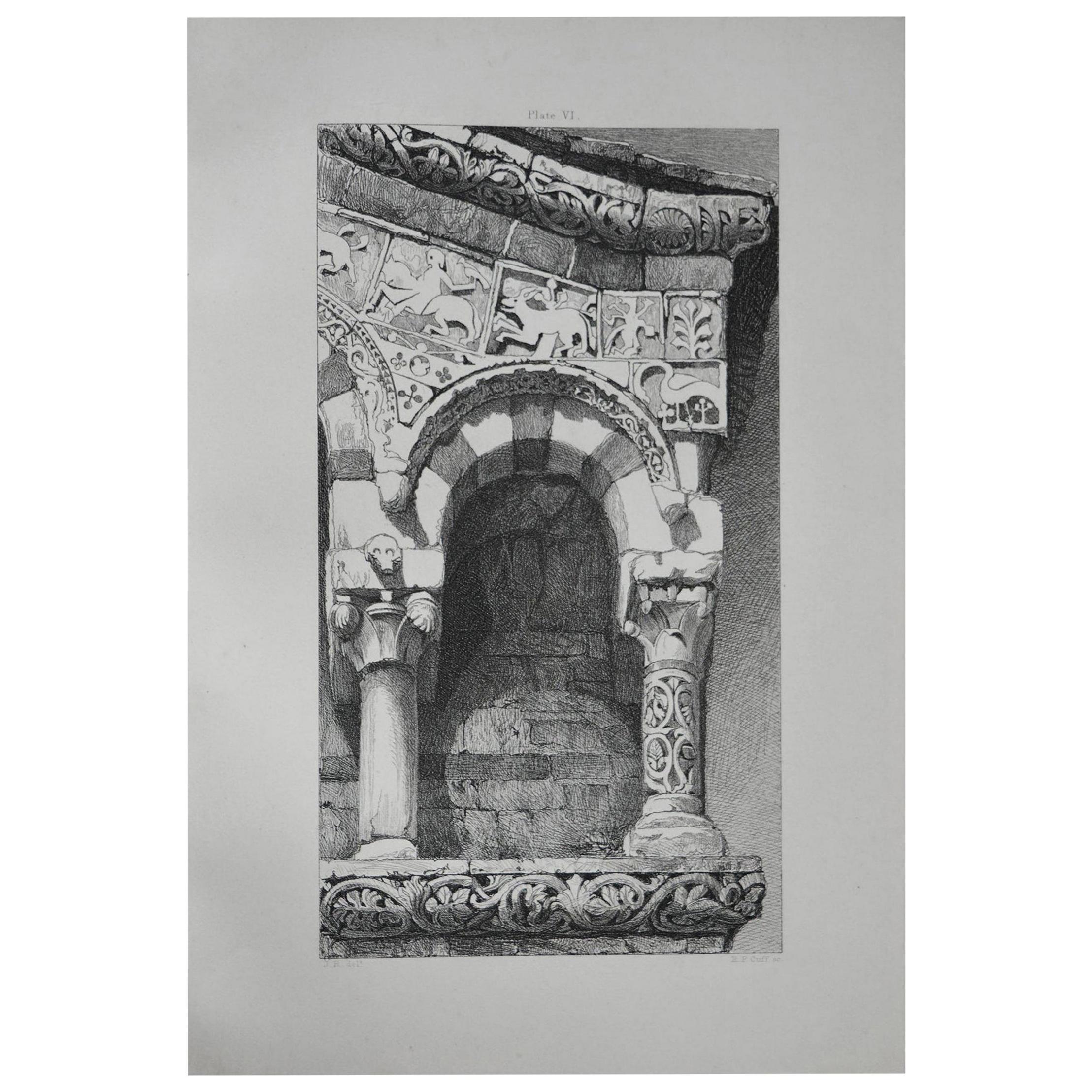 Original Antique Architectural Print by John Ruskin, circa 1880, 'Lucca'