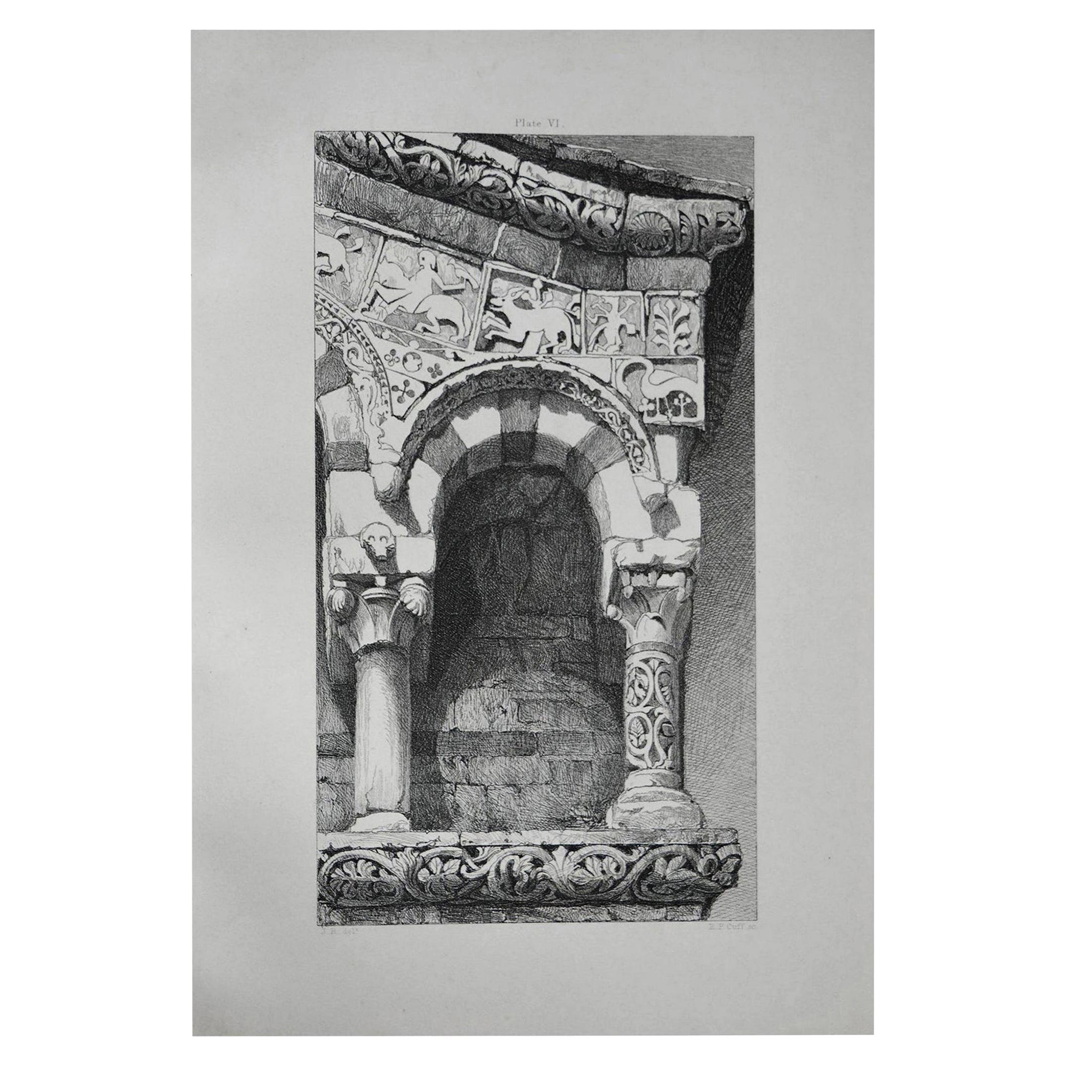 Original Antique Architectural Print by John Ruskin, circa 1880, 'Lucca'