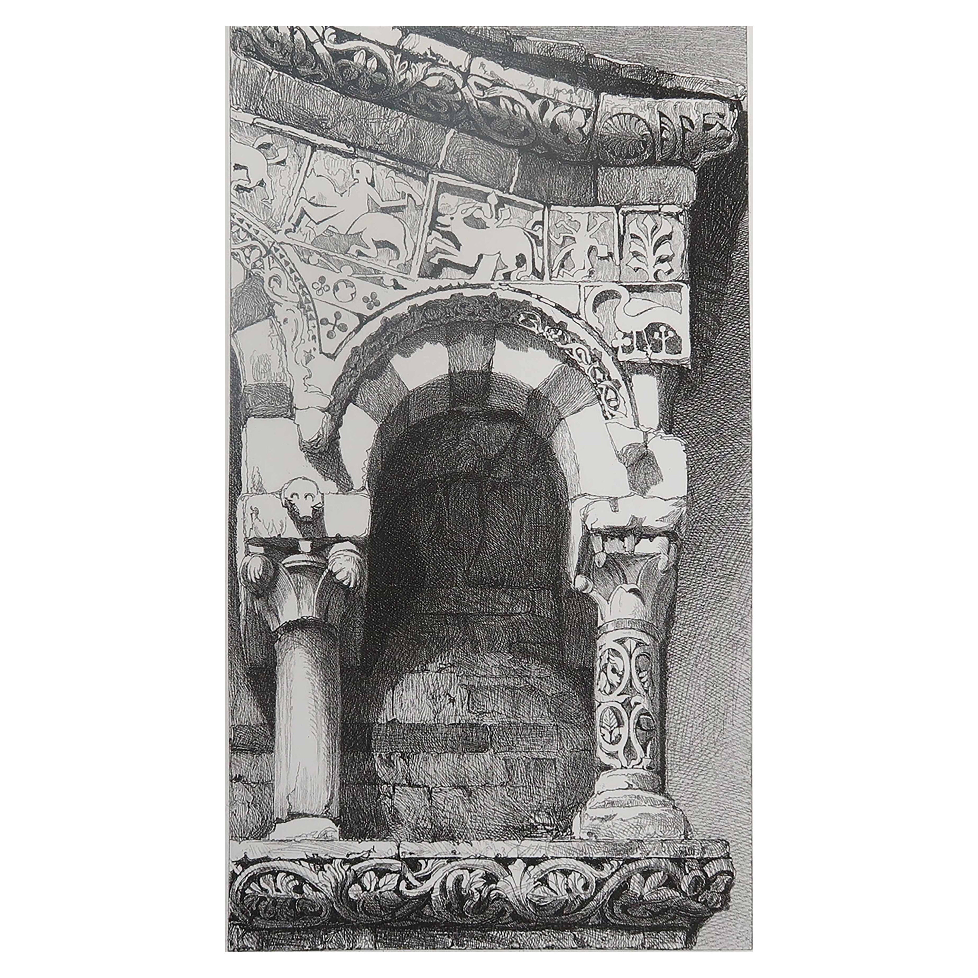 Gravure architecturale ancienne originale de John Ruskin, vers 1880, "Lucca". en vente