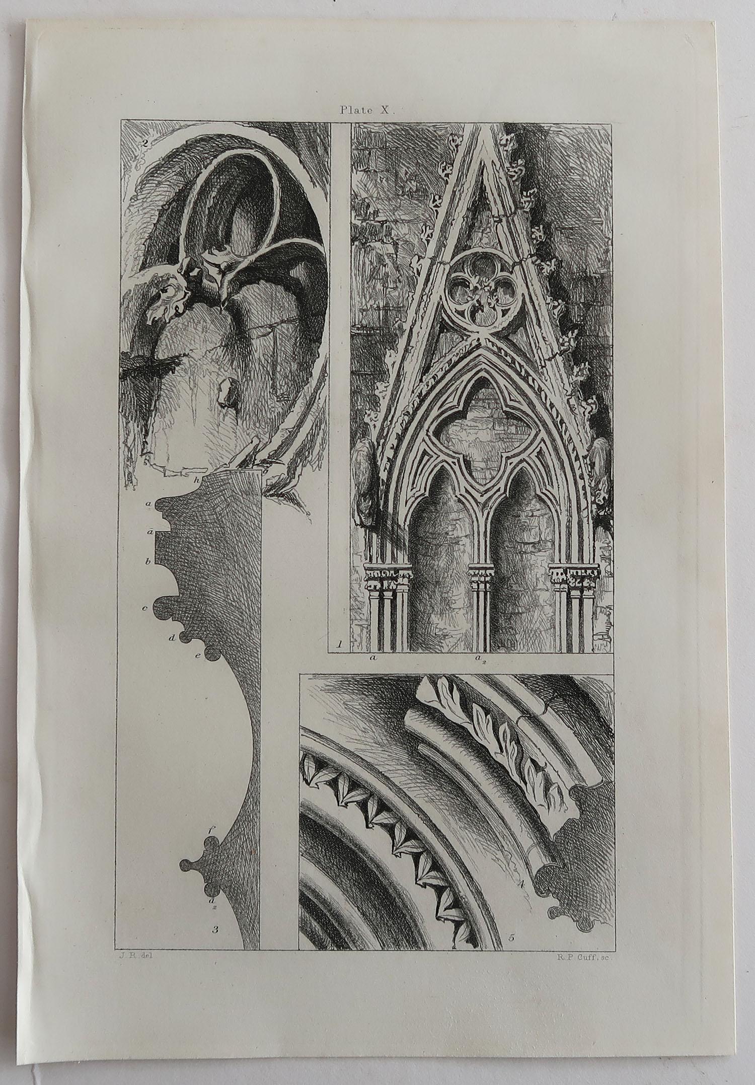 Gothic Revival Original Antique Architectural Print by John Ruskin circa 1880 'Salisbury'