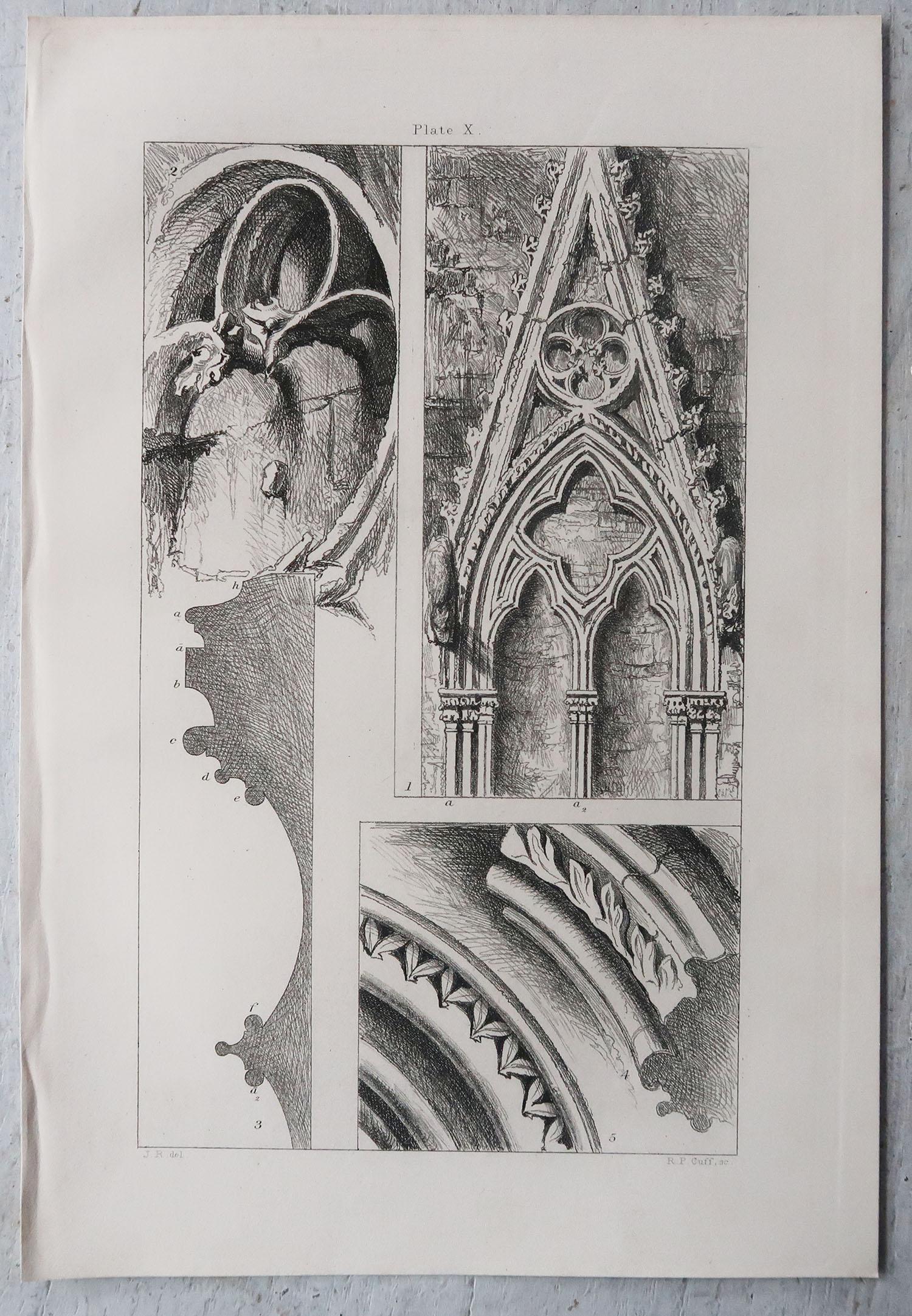 Gothic Revival Original Antique Architectural Print by John Ruskin circa 1880 'Salisbury' For Sale