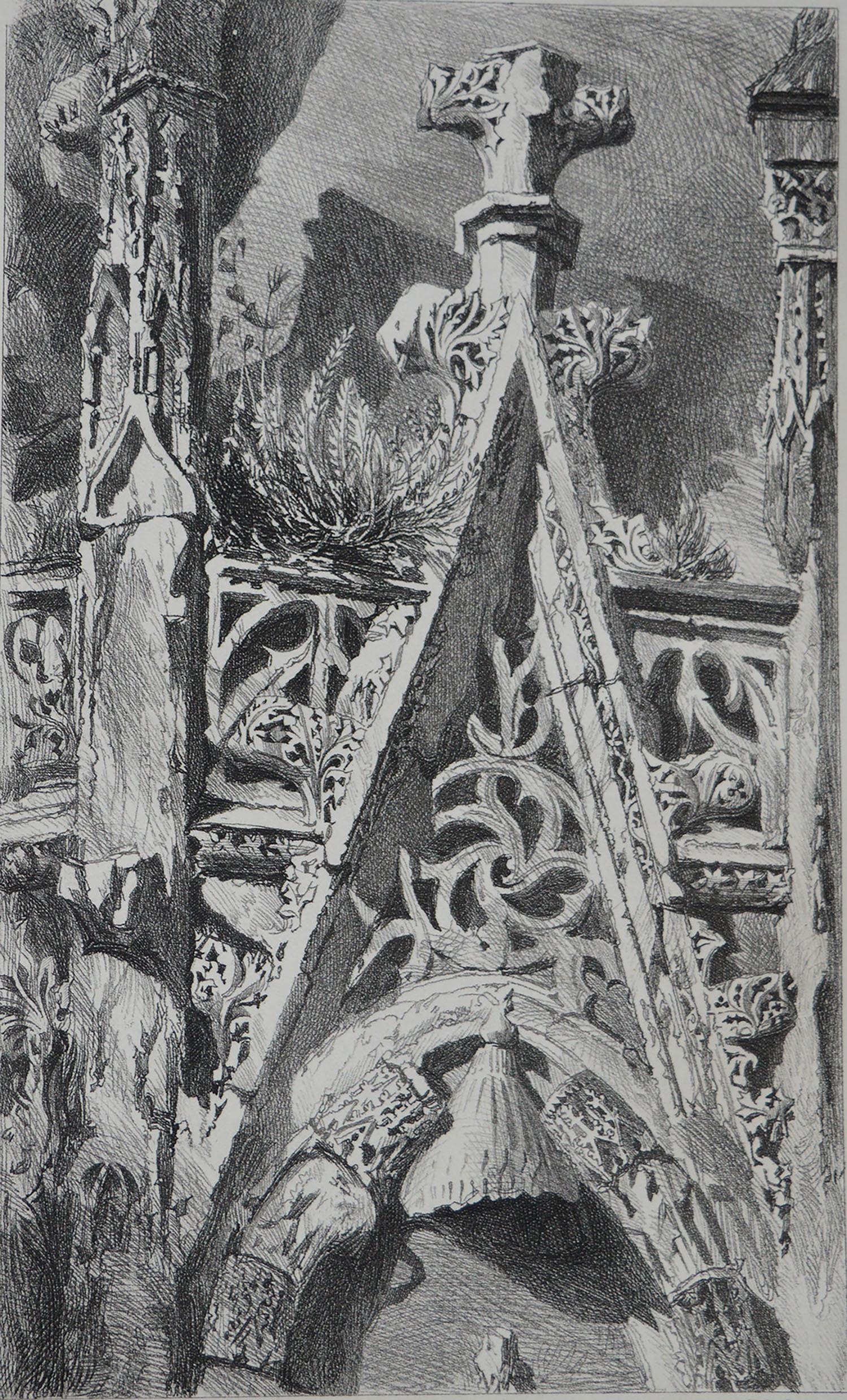 Gothic Revival Original Antique Architectural Print by John Ruskin, circa 1880 'St. Lo'