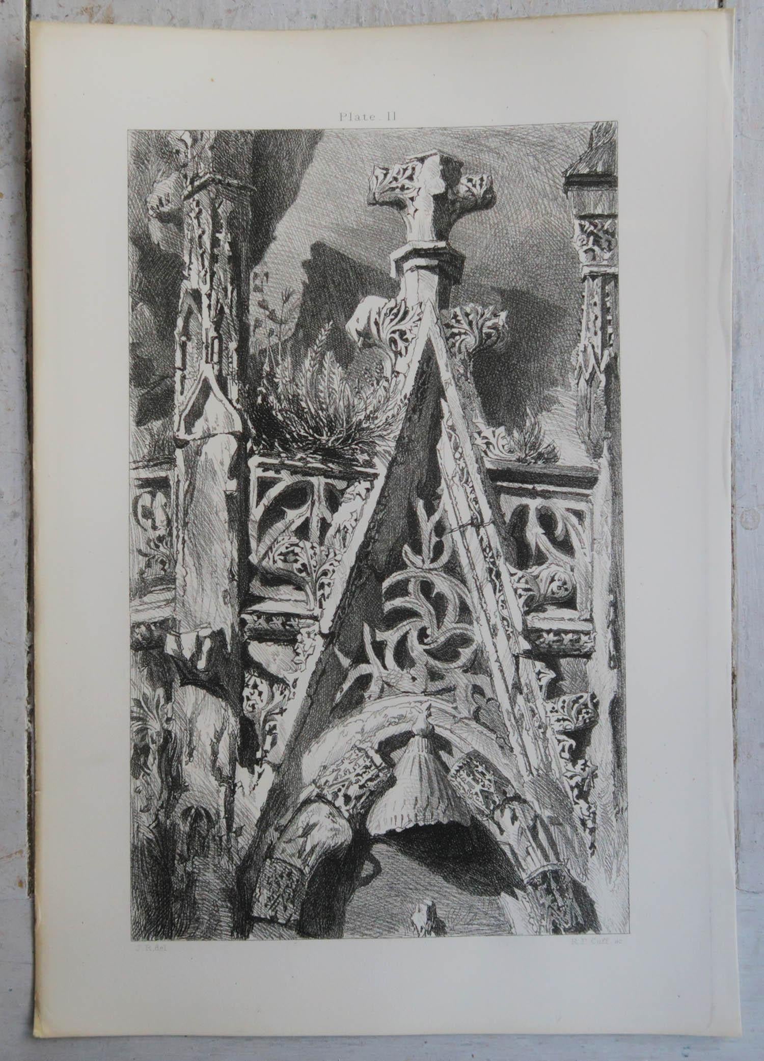 Neogotico Stampa architettonica originale antica di John Ruskin, 1880 circa, 'St. Johns' in vendita