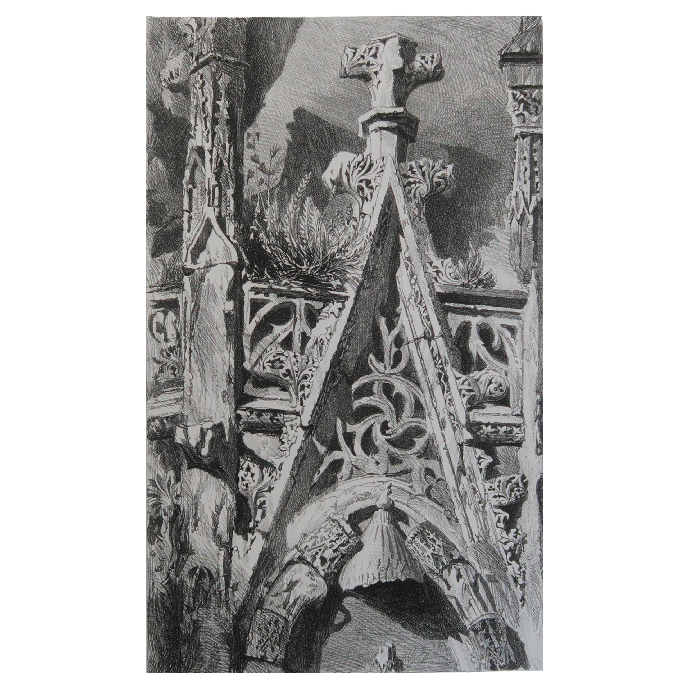 Stampa architettonica originale antica di John Ruskin, 1880 circa, 'St. Johns'