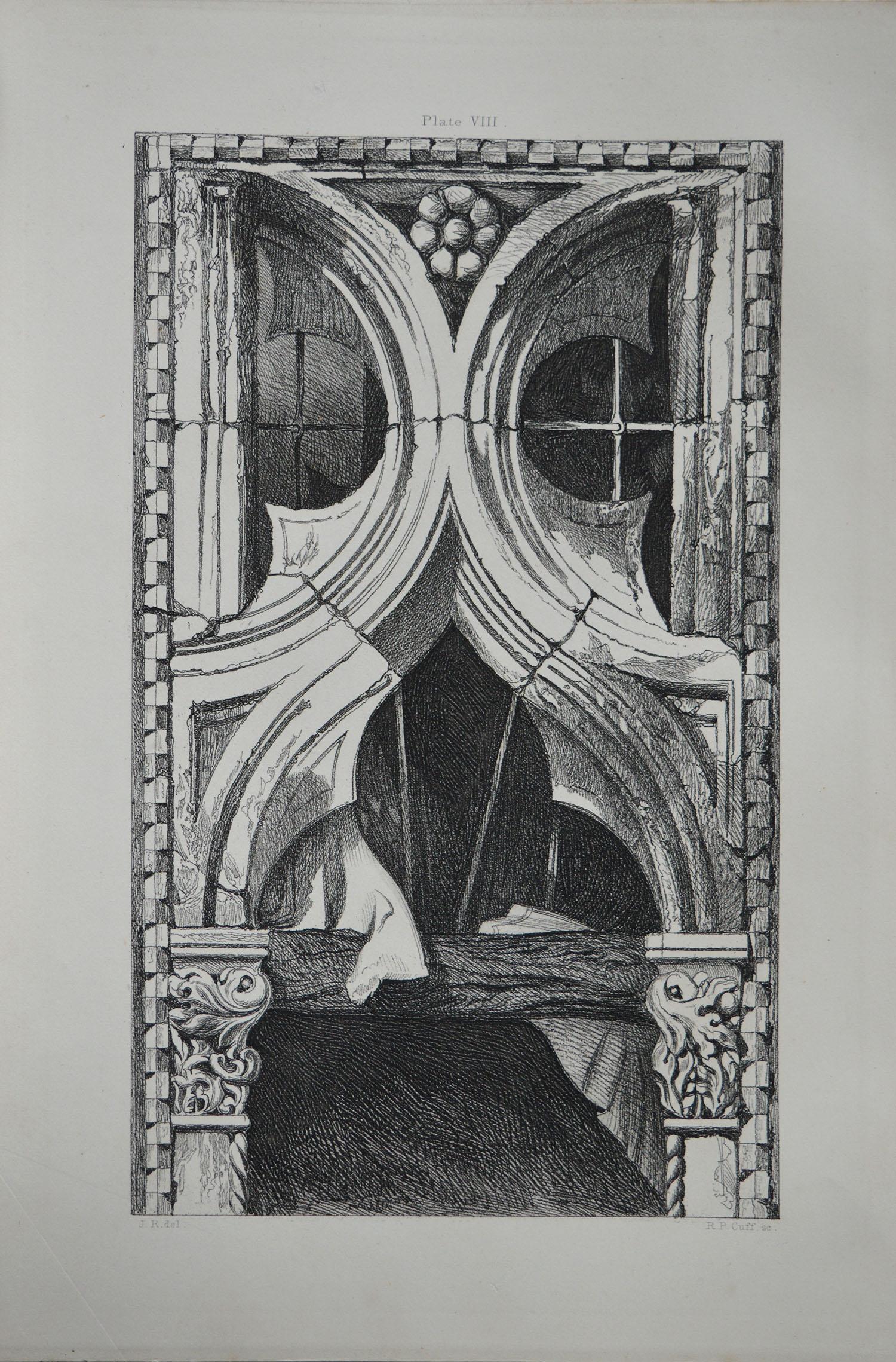 Wonderful Gothic architectural print.

Window from Ca Foscari, Venice

Steel engraving by R.P. Cuff after the original drawing by John Ruskin

Published, circa 1880

On wove quality paper
 
Unframed.


  