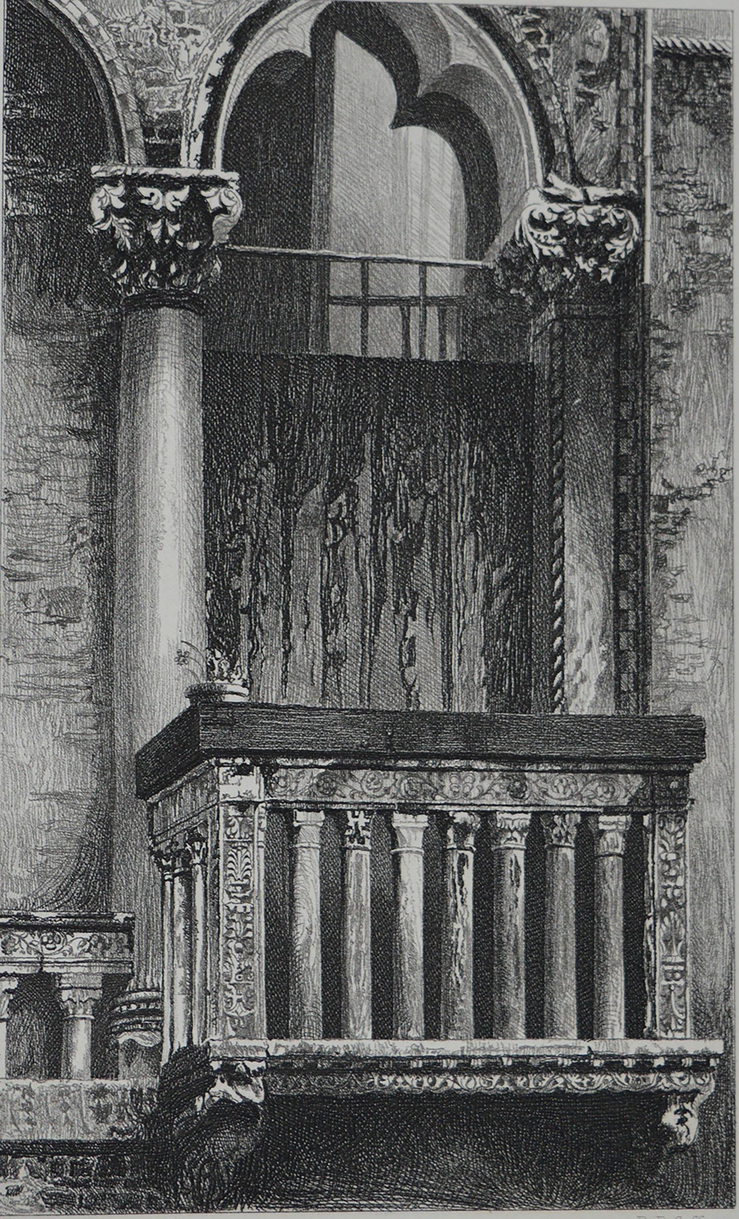 Gothic Revival Original Antique Architectural Print by John Ruskin, circa 1880, 'Venice'