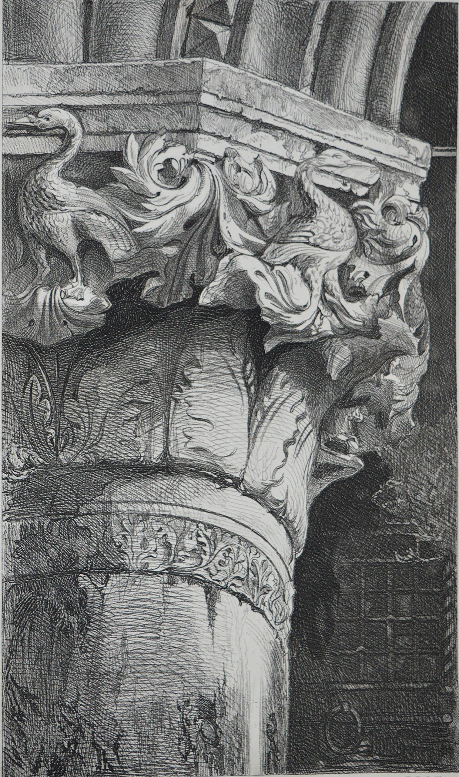 Gothic Revival Original Antique Architectural Print by John Ruskin circa 1880, 'Venice'