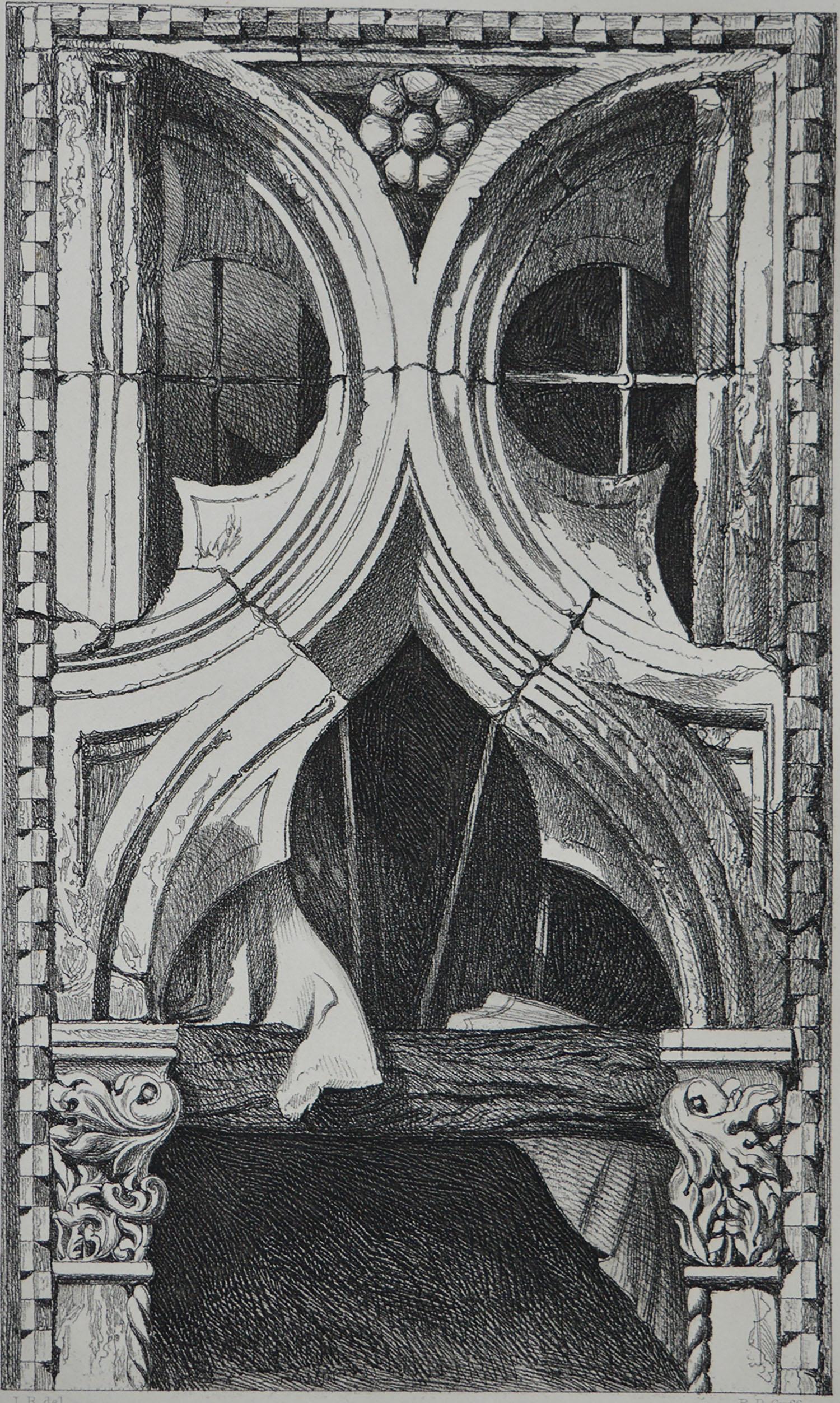 Gothic Revival Original Antique Architectural Print by John Ruskin, circa 1880, Venice