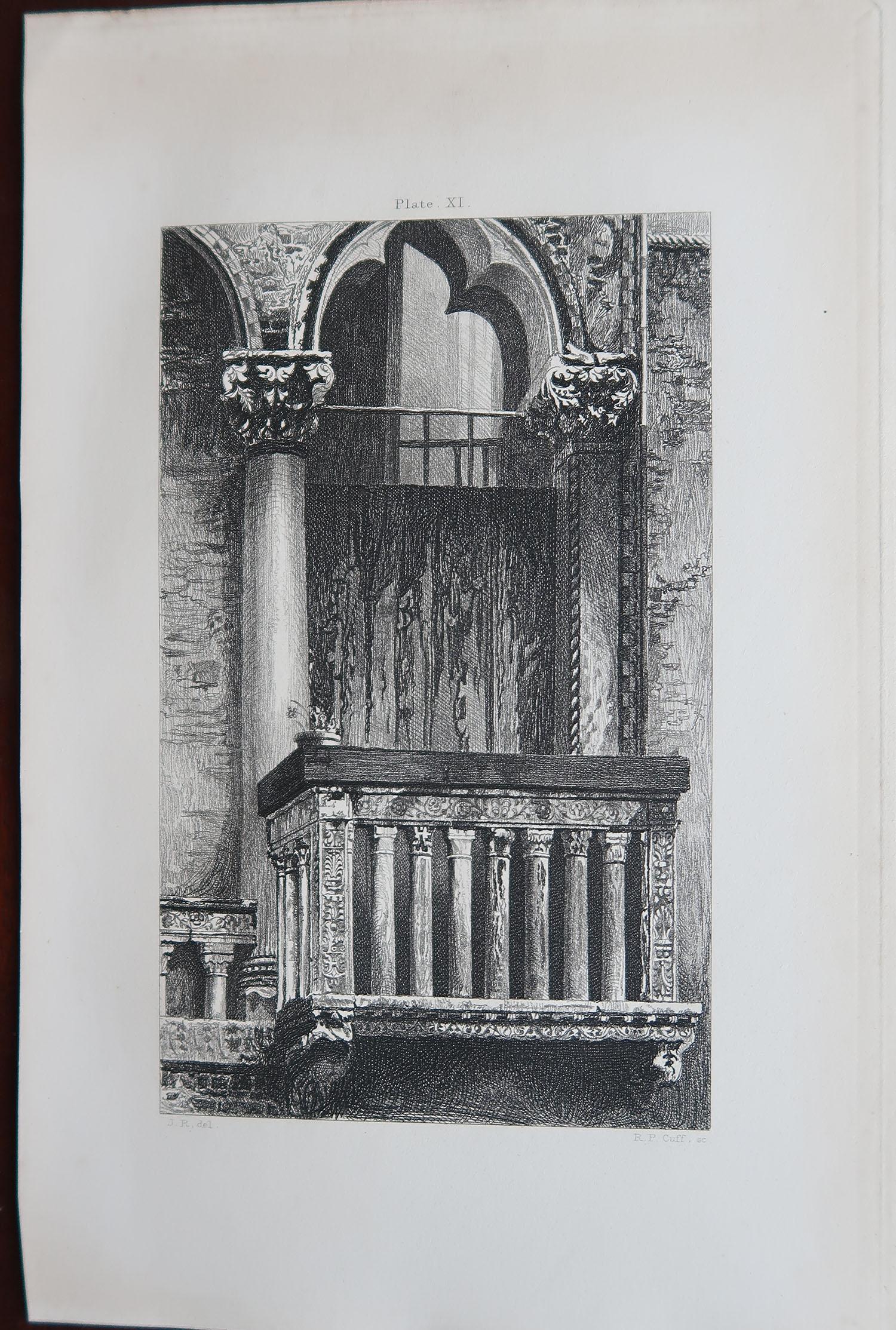 Gothic Revival Original Antique Architectural Print by John Ruskin, circa 1880, 'Venice' For Sale