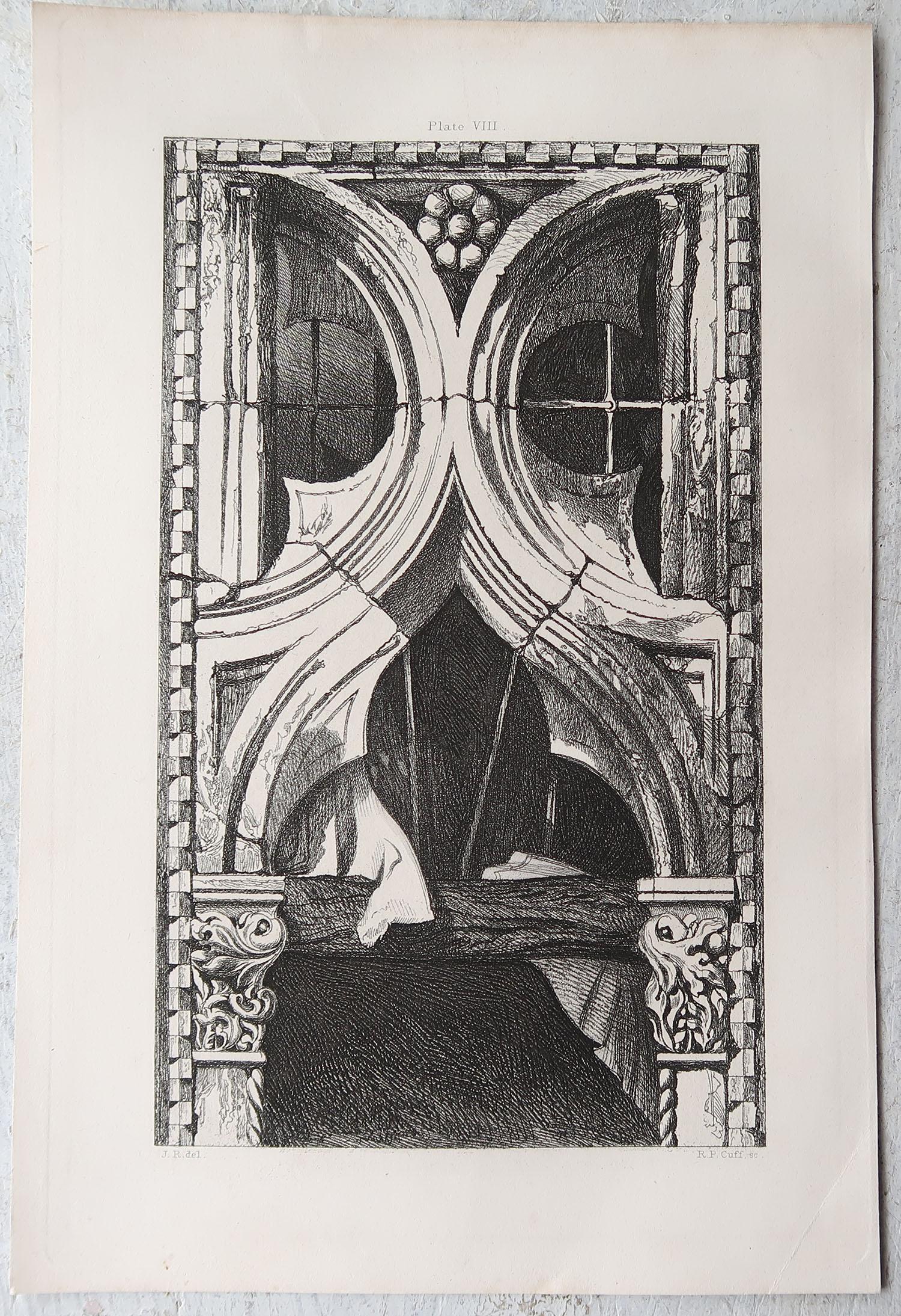 Gothic Revival Original Antique Architectural Print by John Ruskin, circa 1880, Venice For Sale