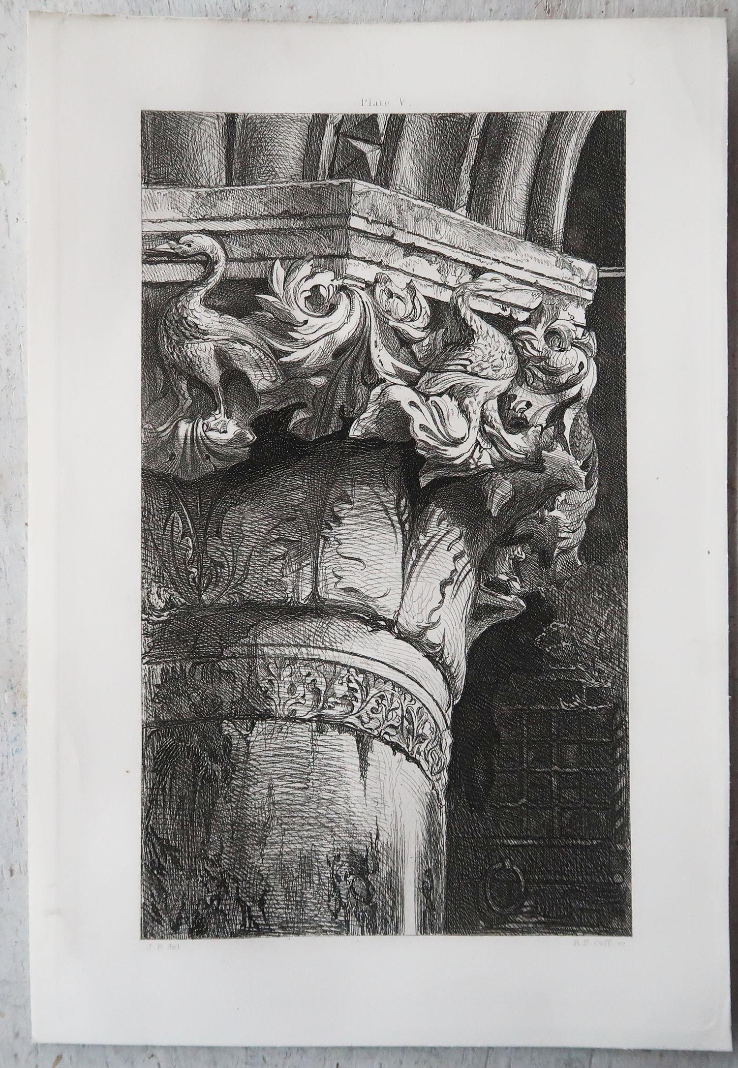 Gothic Revival Original Antique Architectural Print by John Ruskin circa 1880, 'Venice'
