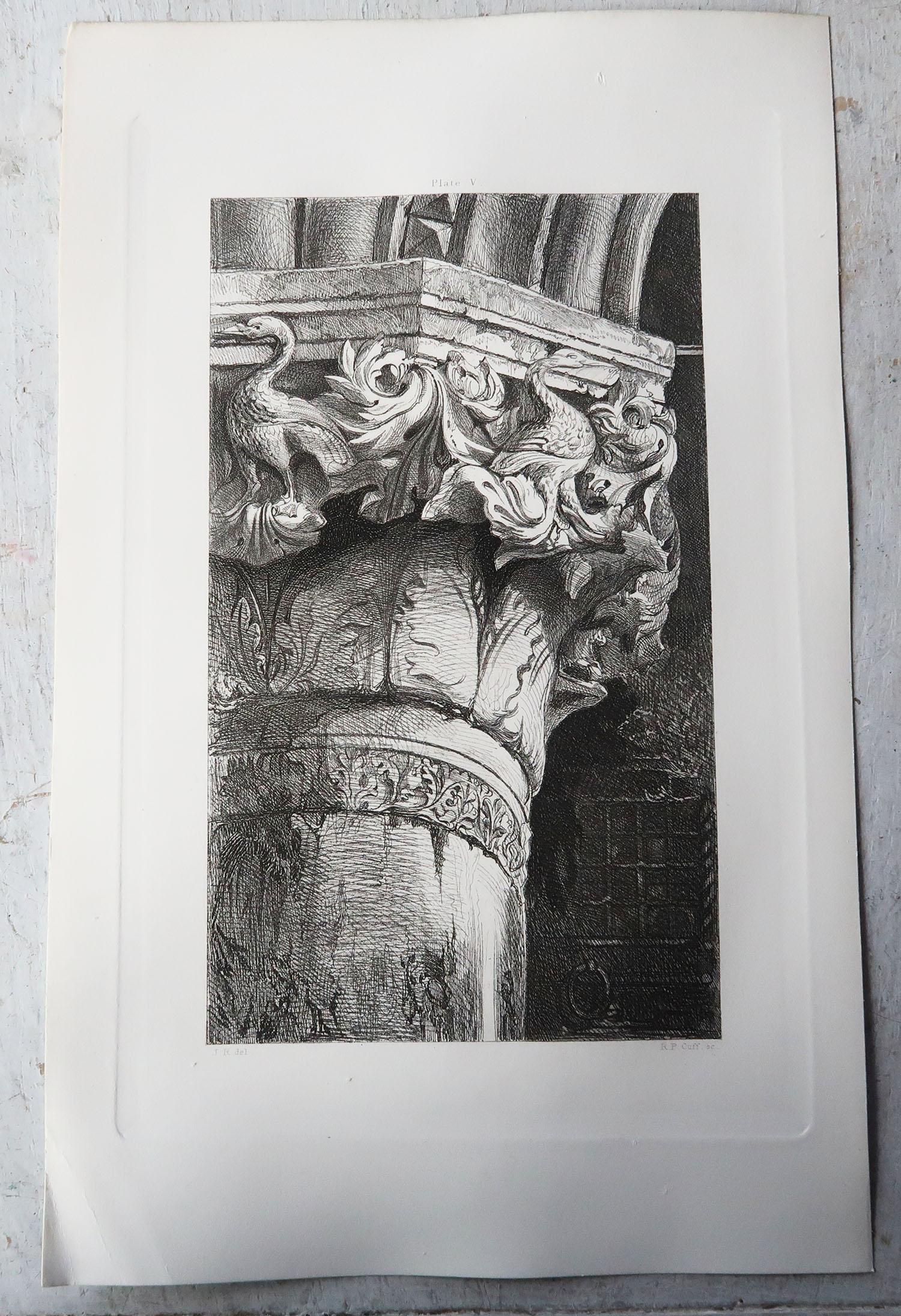 English Original Antique Architectural Print by John Ruskin circa 1880, 'Venice'